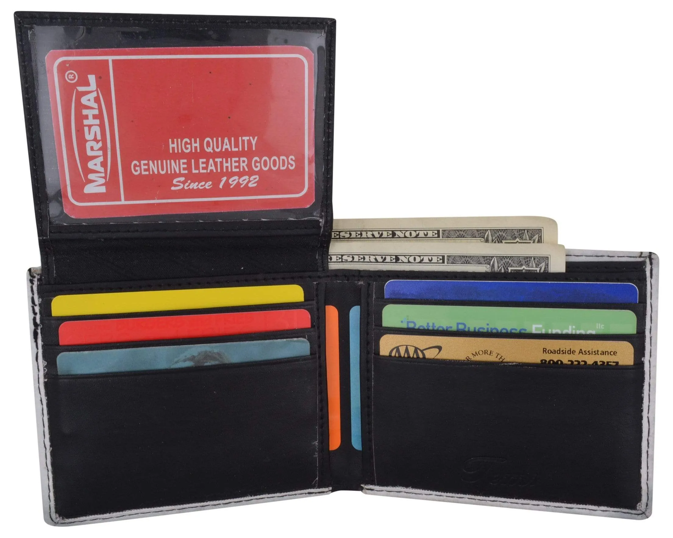 Men's Genuine Leather Bifold Multi Card ID Center Flap Wallet with Graphics 1246