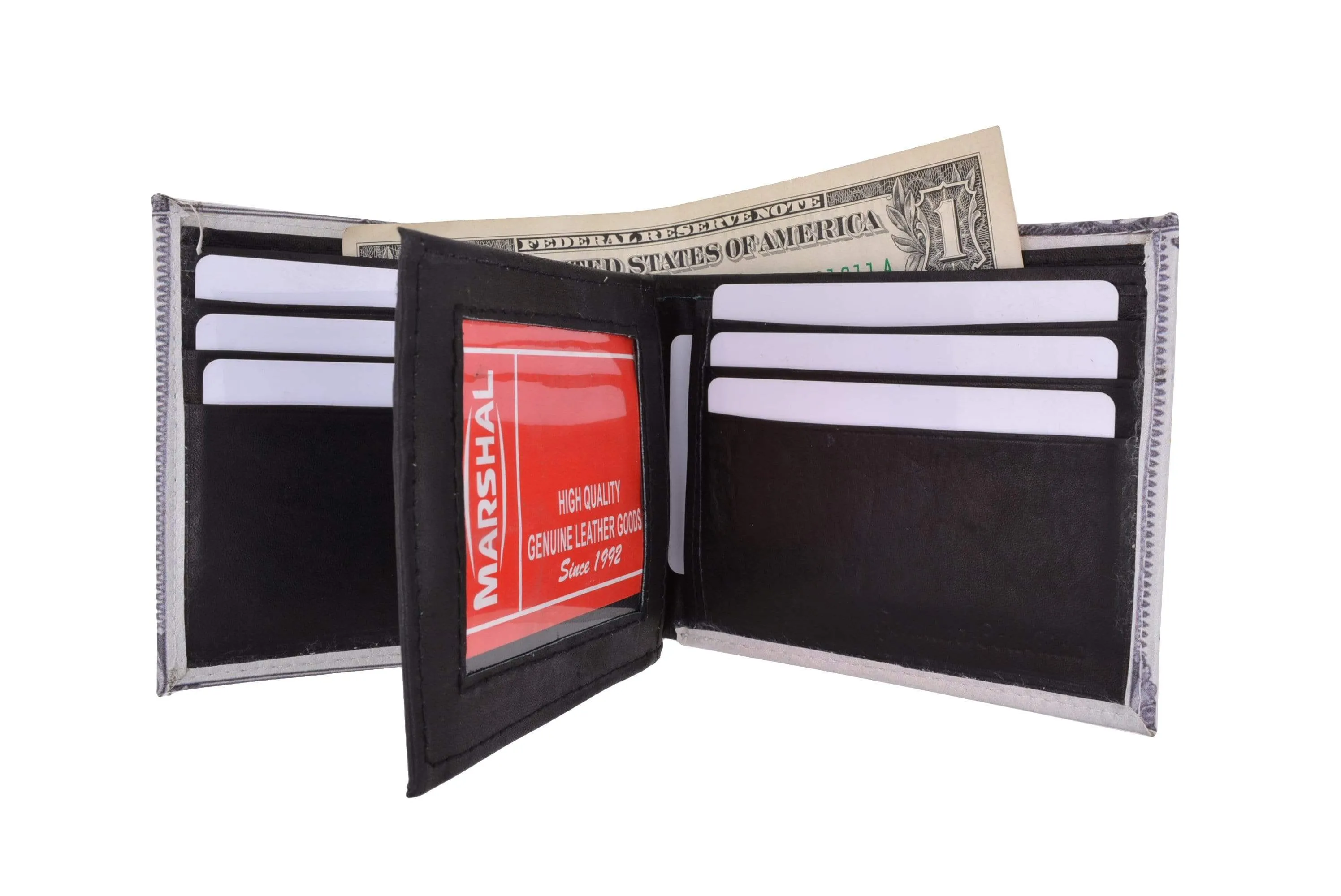 Men's Genuine Leather Bifold Multi Card ID Center Flap Wallet with Graphics 1246