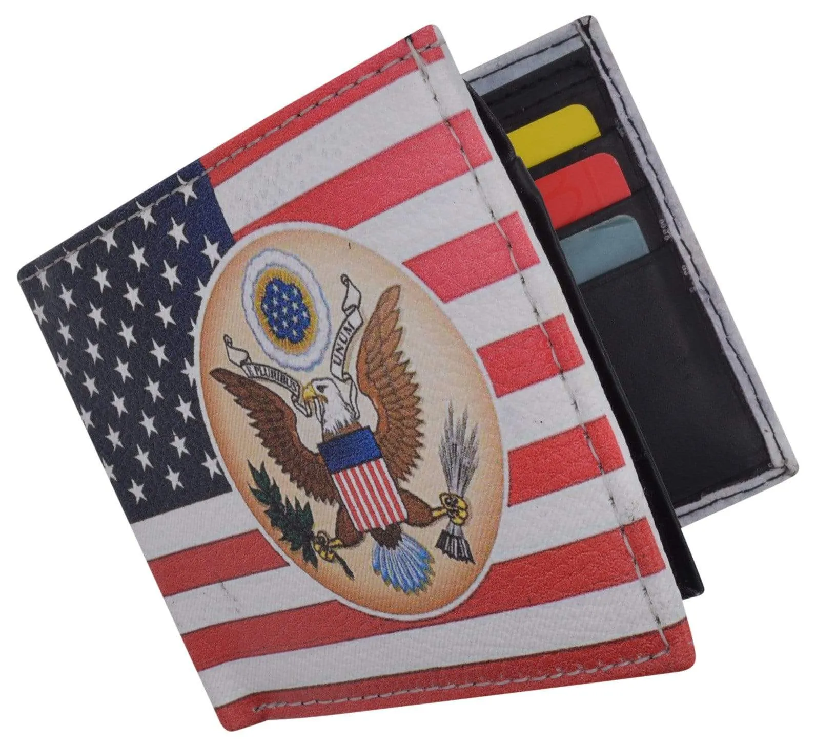 Men's Genuine Leather Bifold Multi Card ID Center Flap Wallet with Graphics 1246