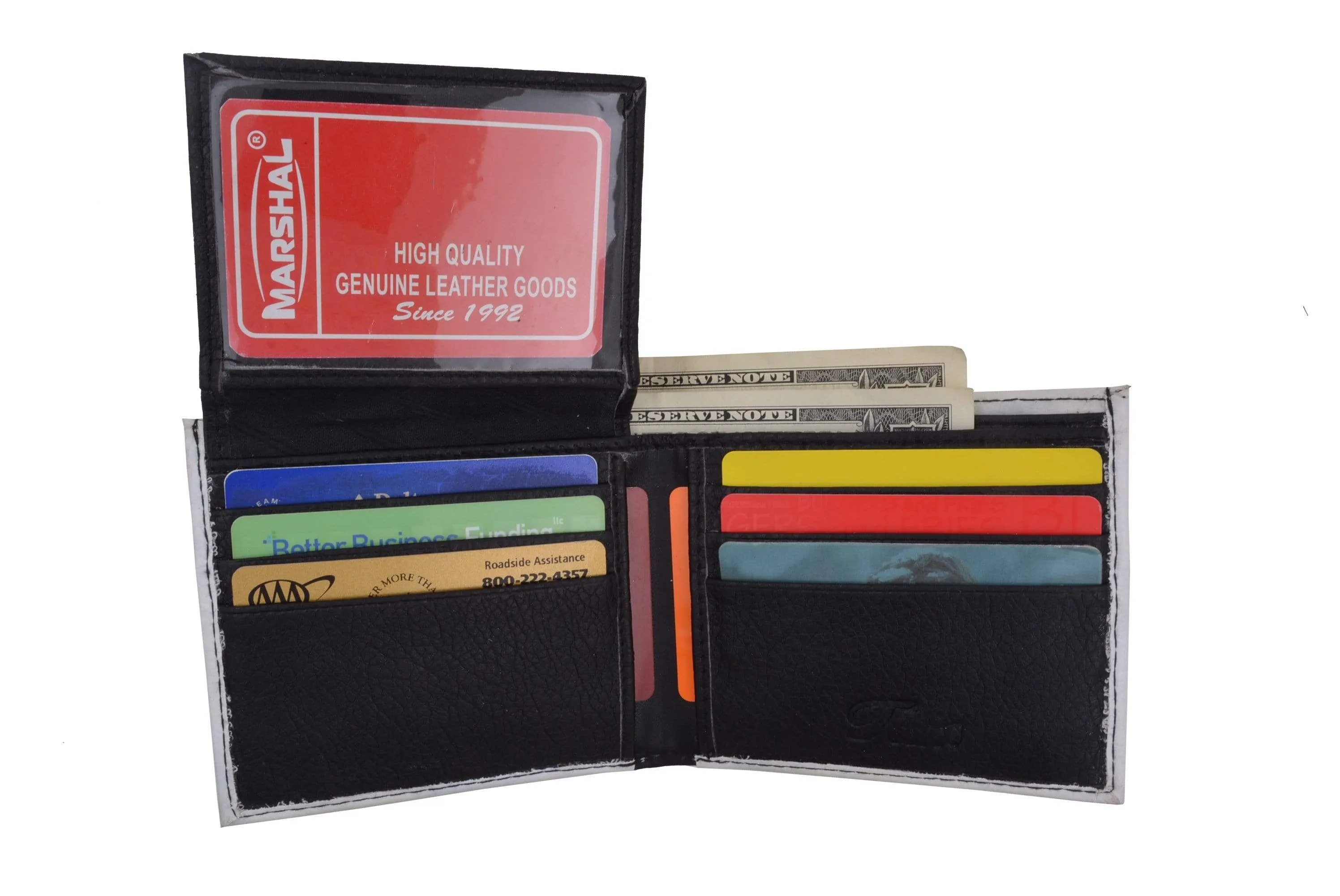 Men's Genuine Leather Bifold Multi Card ID Center Flap Wallet with Graphics 1246