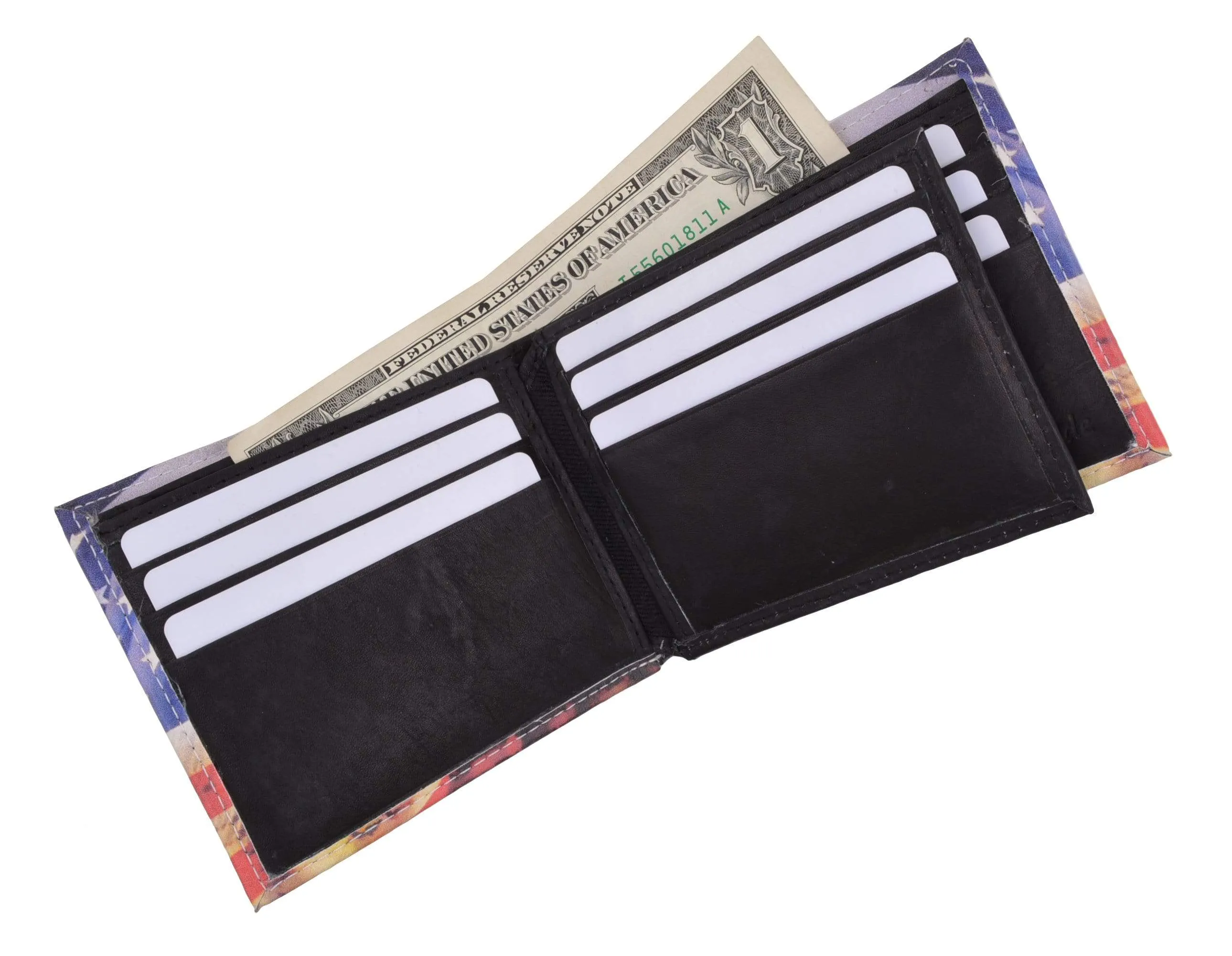 Men's Genuine Leather Bifold Multi Card ID Center Flap Wallet with Graphics 1246
