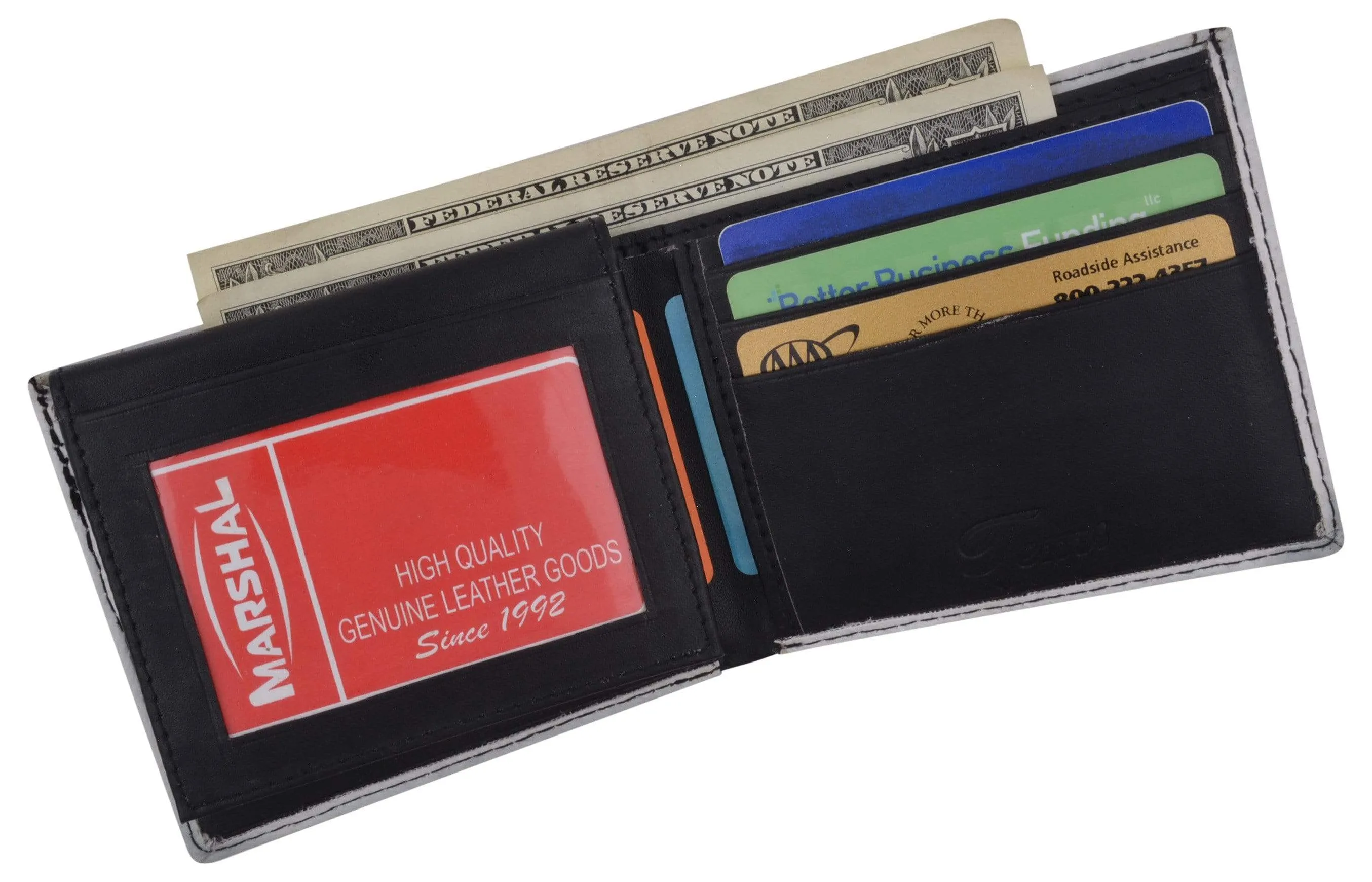 Men's Genuine Leather Bifold Multi Card ID Center Flap Wallet with Graphics 1246
