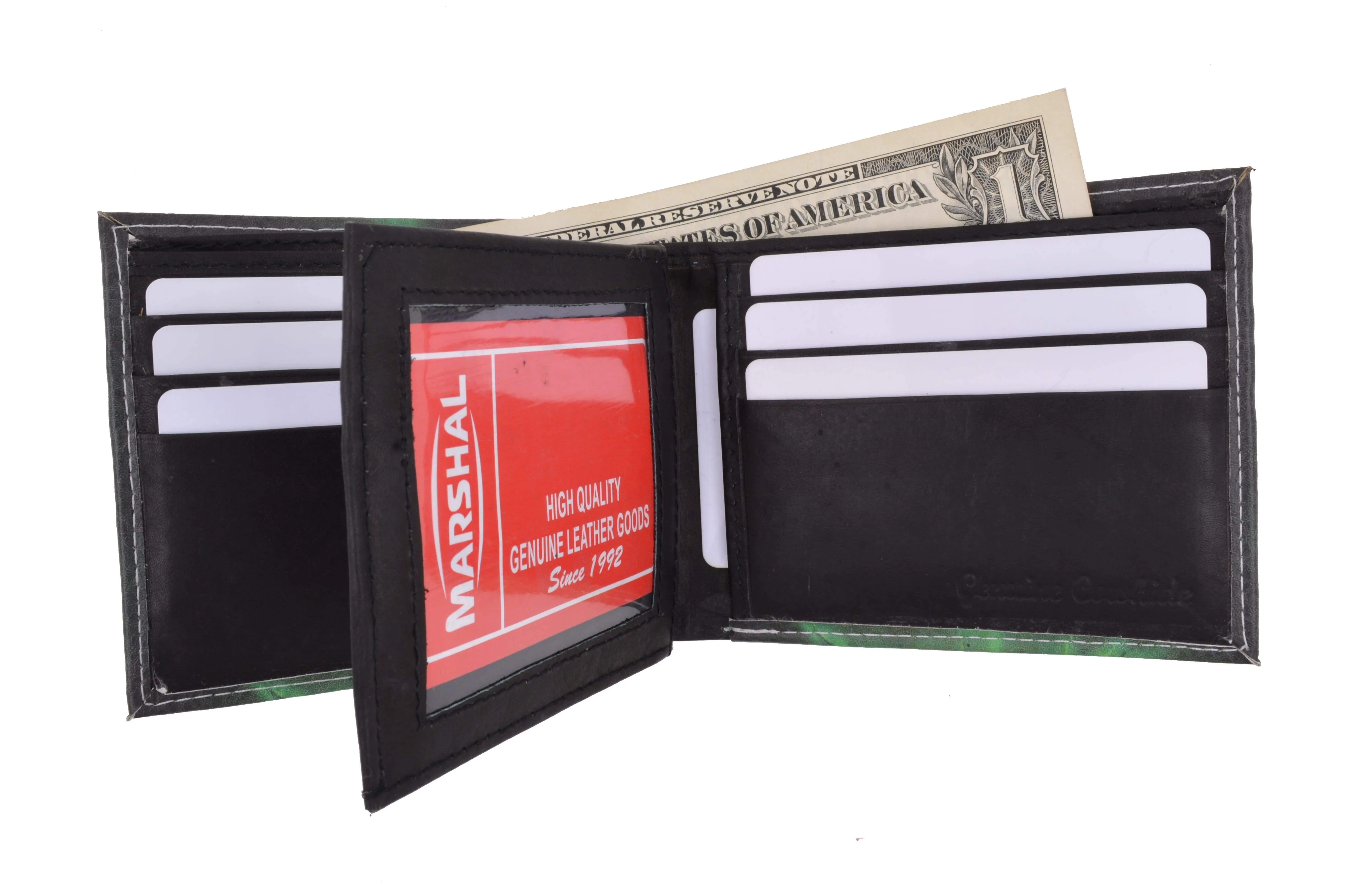Men's Genuine Leather Bifold Multi Card ID Center Flap Wallet with Graphics 1246