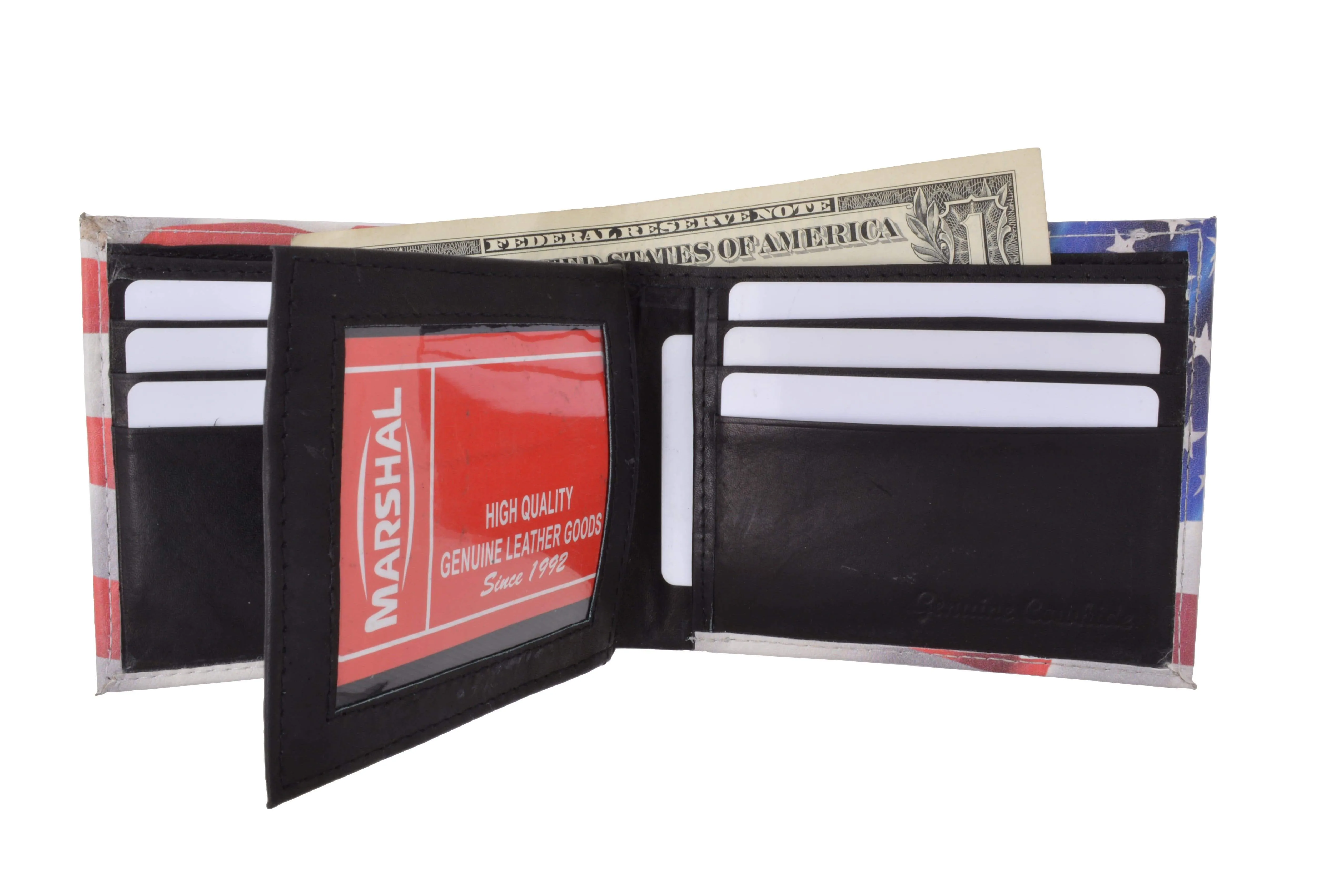 Men's Genuine Leather Bifold Multi Card ID Center Flap Wallet with Graphics 1246