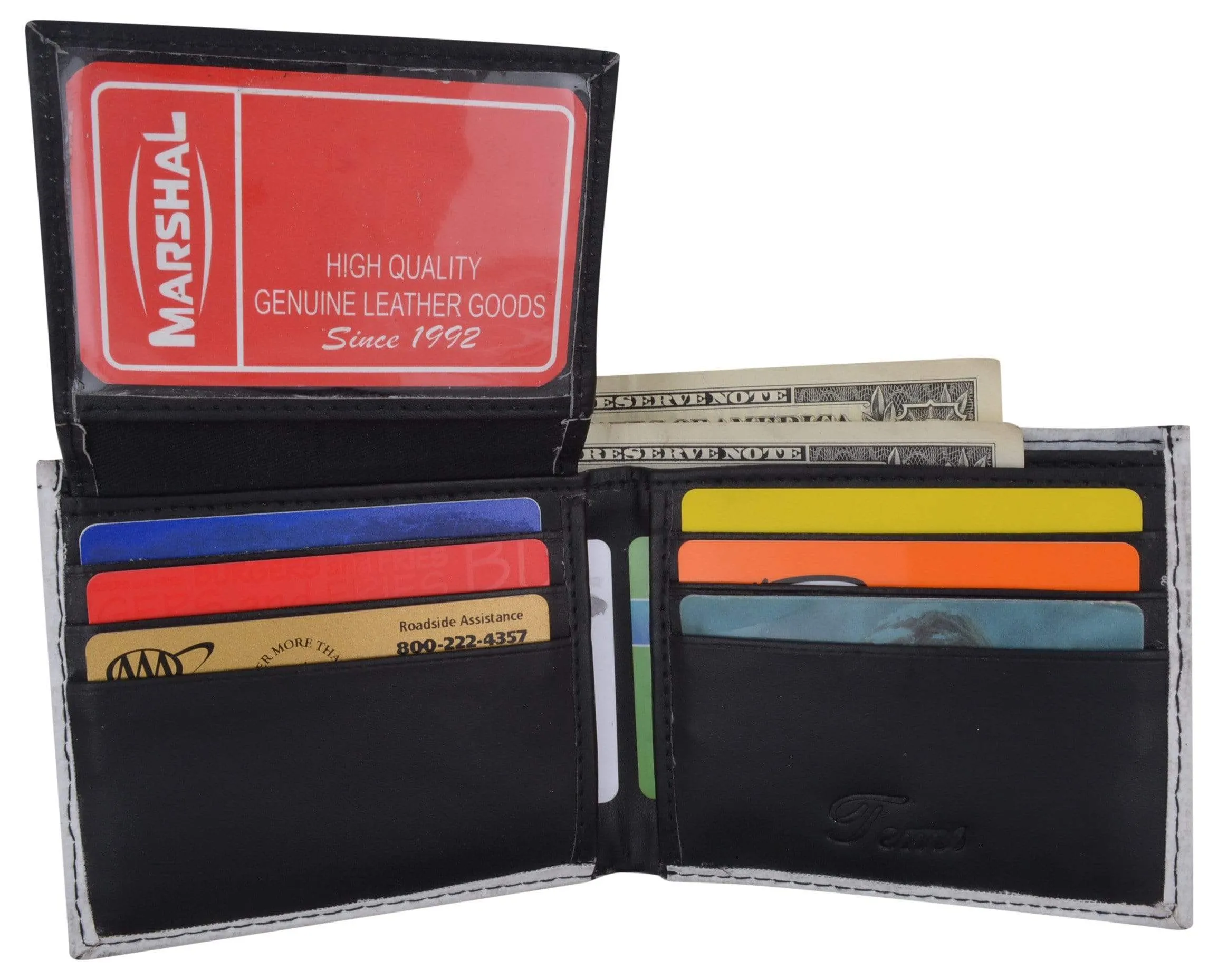 Men's Genuine Leather Bifold Multi Card ID Center Flap Wallet with Graphics 1246