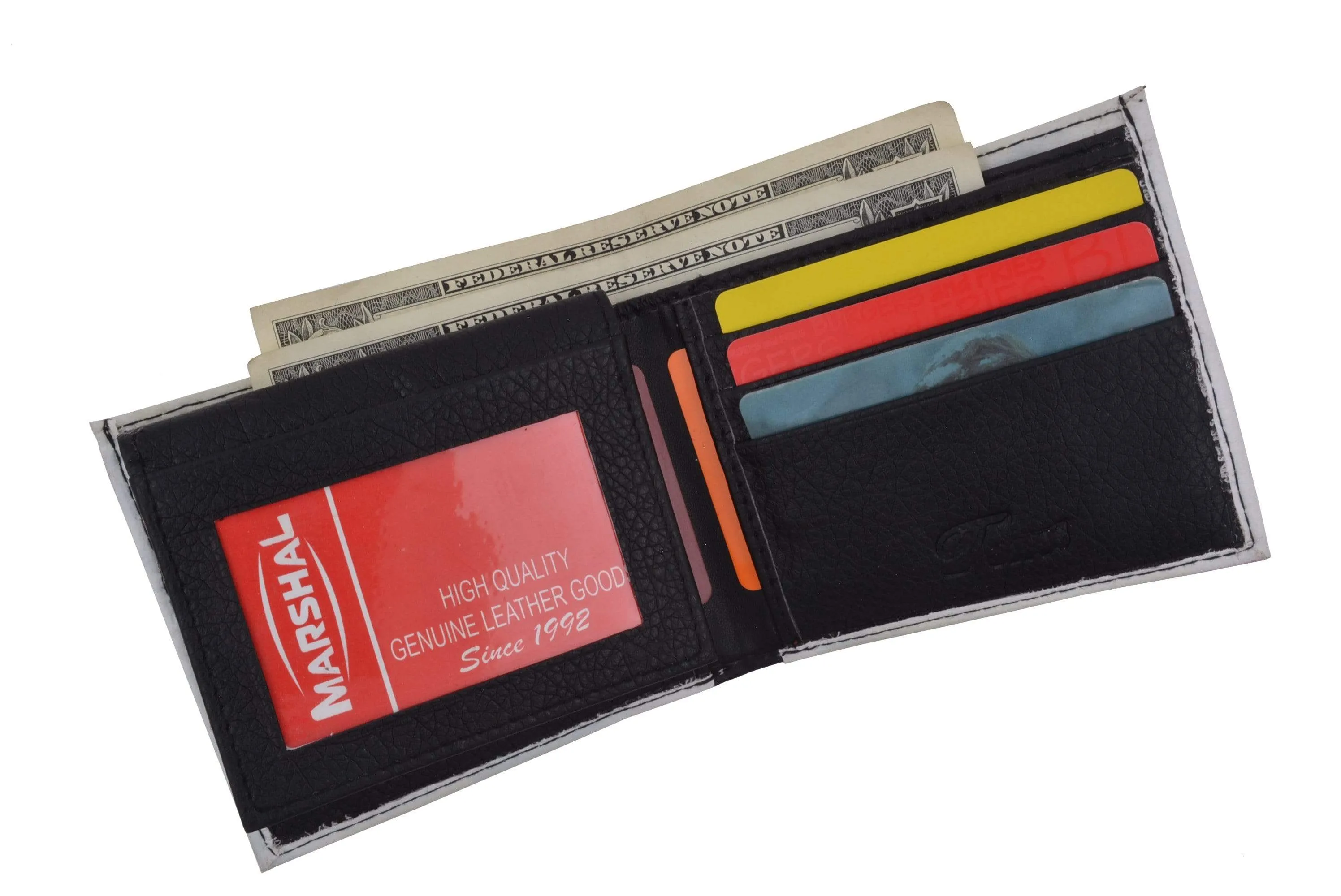 Men's Genuine Leather Bifold Multi Card ID Center Flap Wallet with Graphics 1246