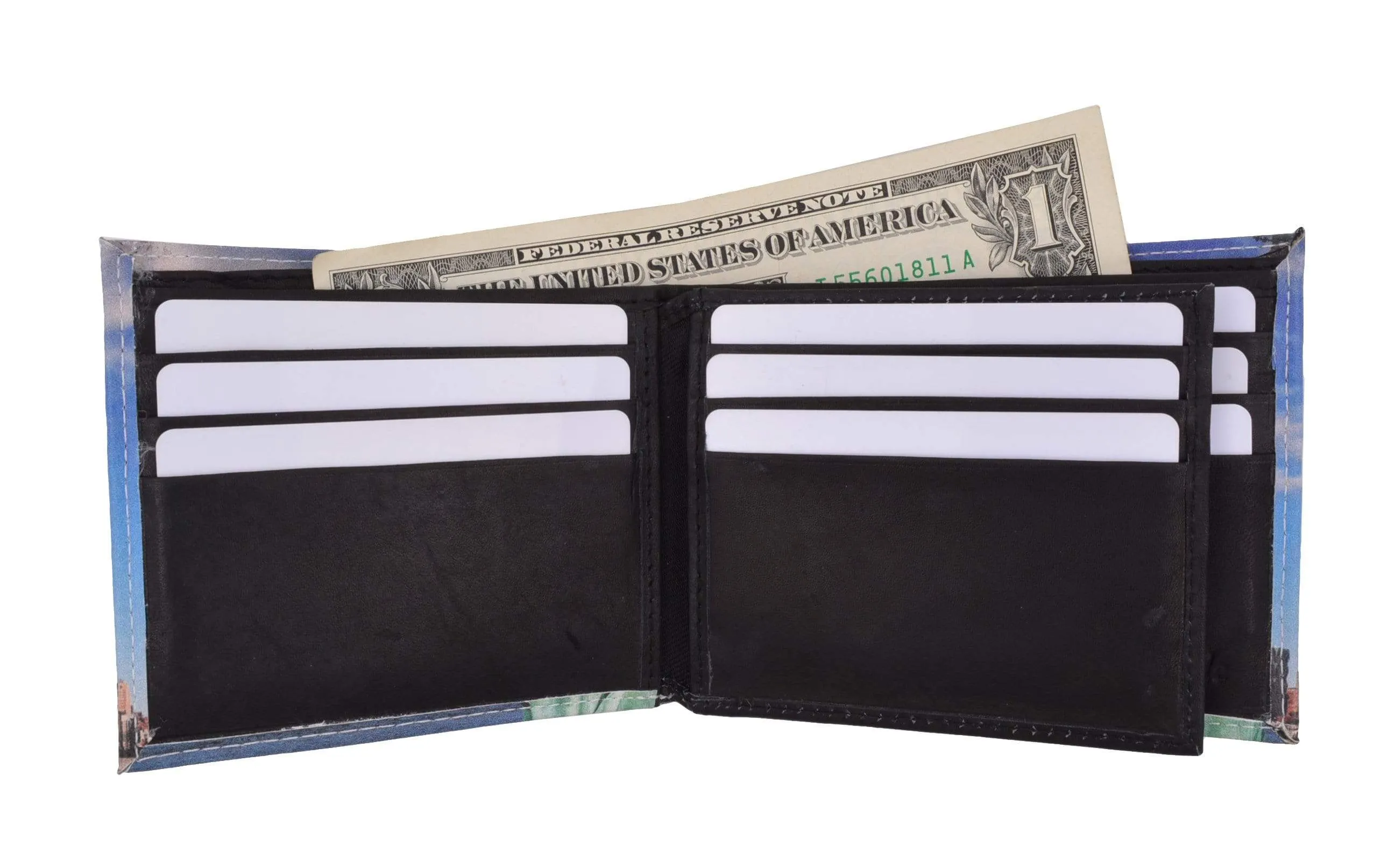 Men's Genuine Leather Bifold Multi Card ID Center Flap Wallet with Graphics 1246