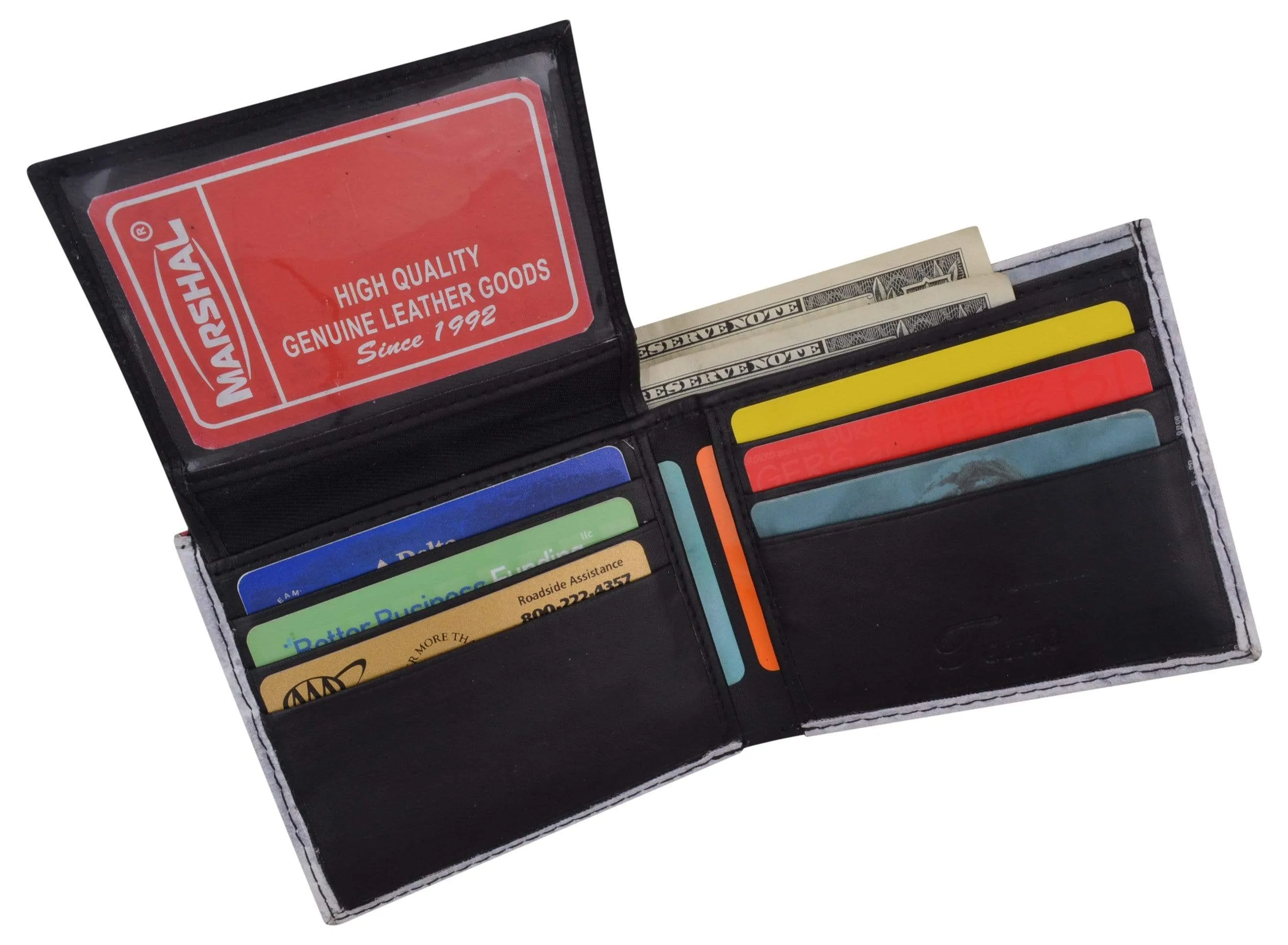 Men's Genuine Leather Bifold Multi Card ID Center Flap Wallet with Graphics 1246