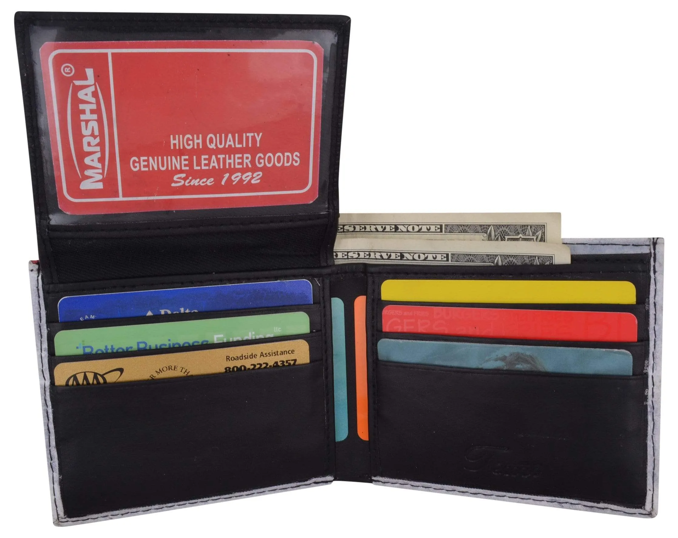 Men's Genuine Leather Bifold Multi Card ID Center Flap Wallet with Graphics 1246