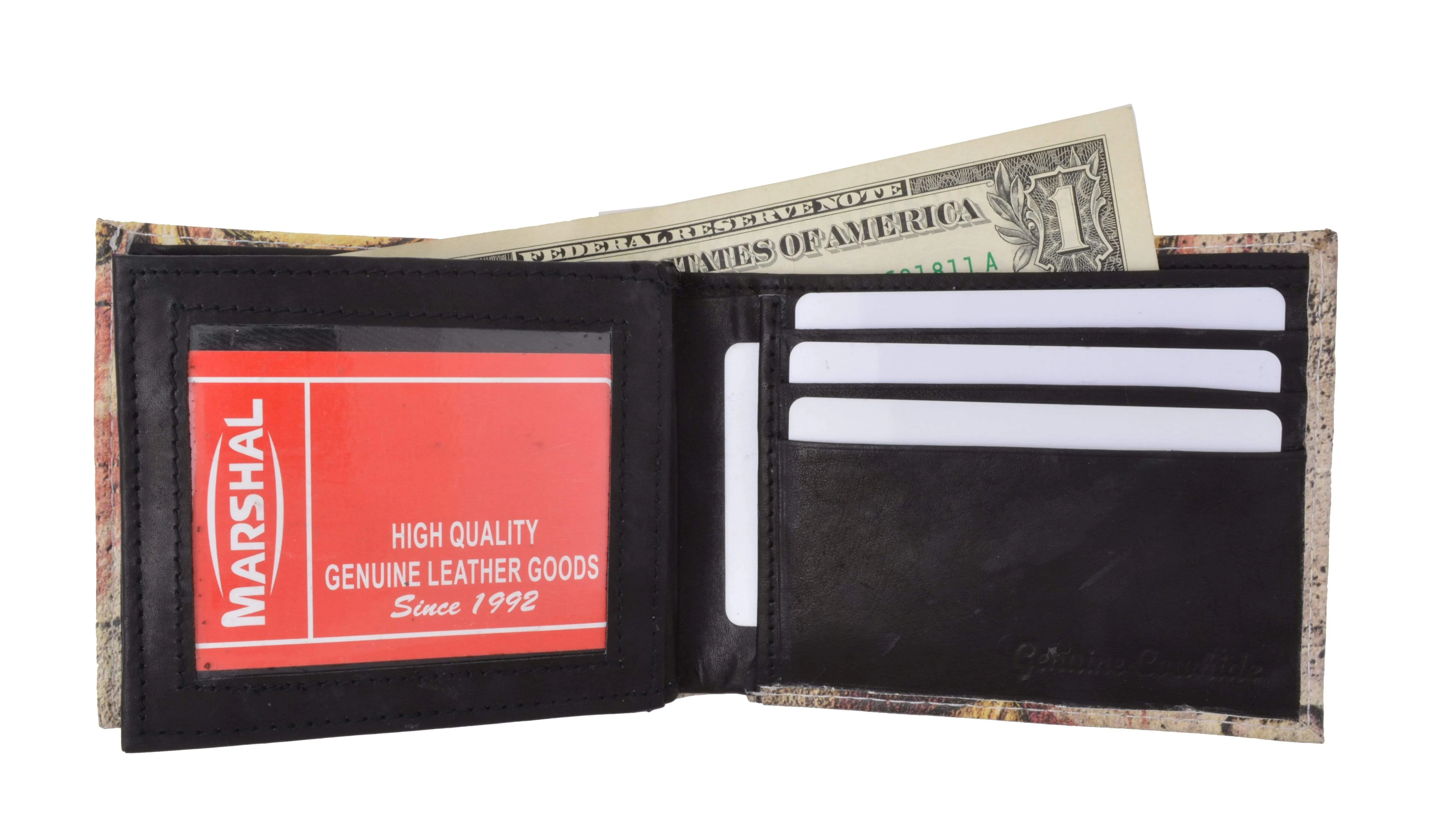 Men's Genuine Leather Bifold Multi Card ID Center Flap Wallet with Graphics 1246