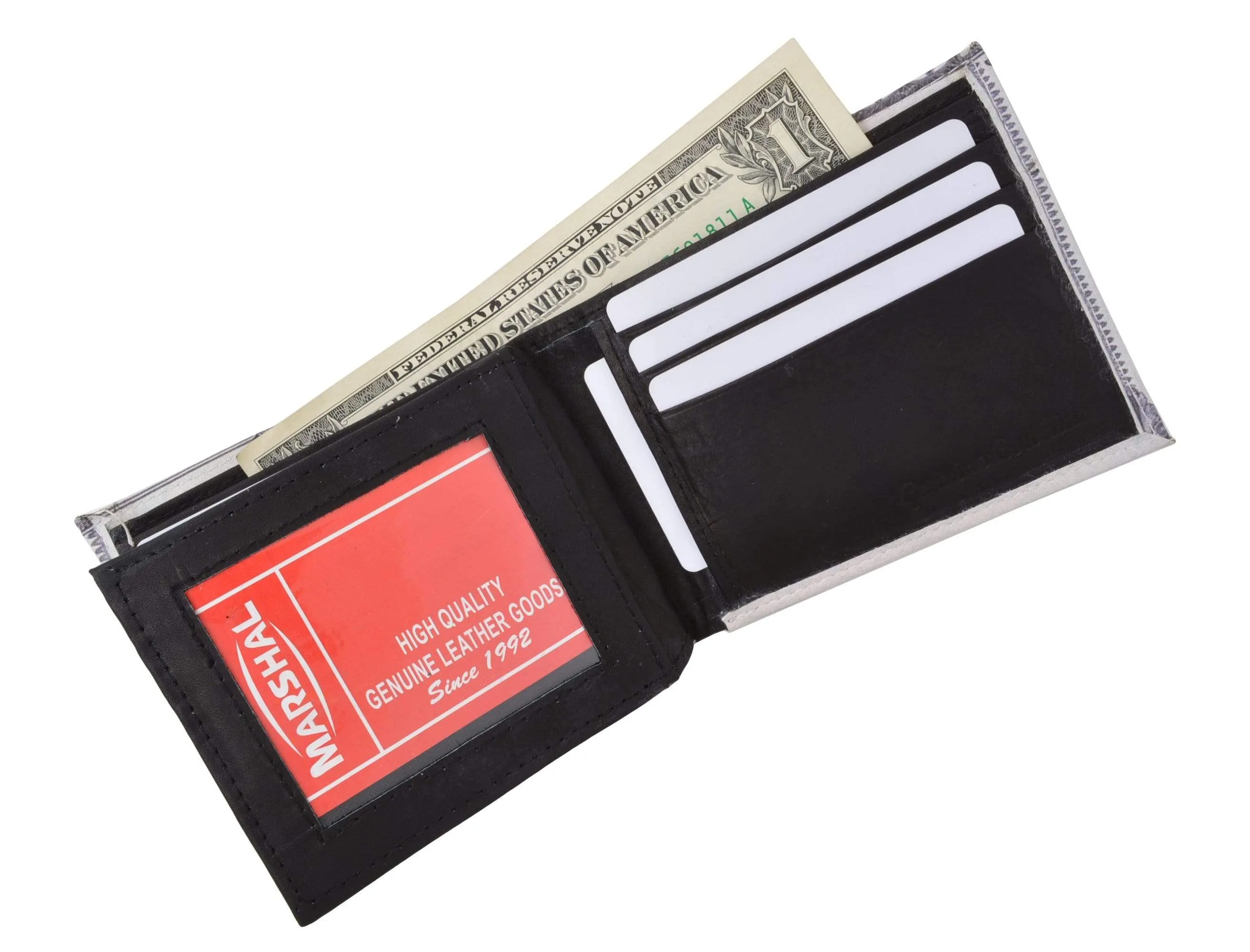 Men's Genuine Leather Bifold Multi Card ID Center Flap Wallet with Graphics 1246