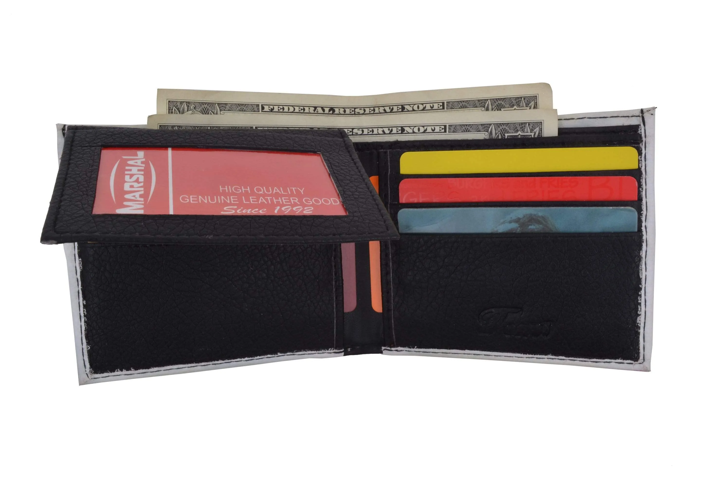 Men's Genuine Leather Bifold Multi Card ID Center Flap Wallet with Graphics 1246