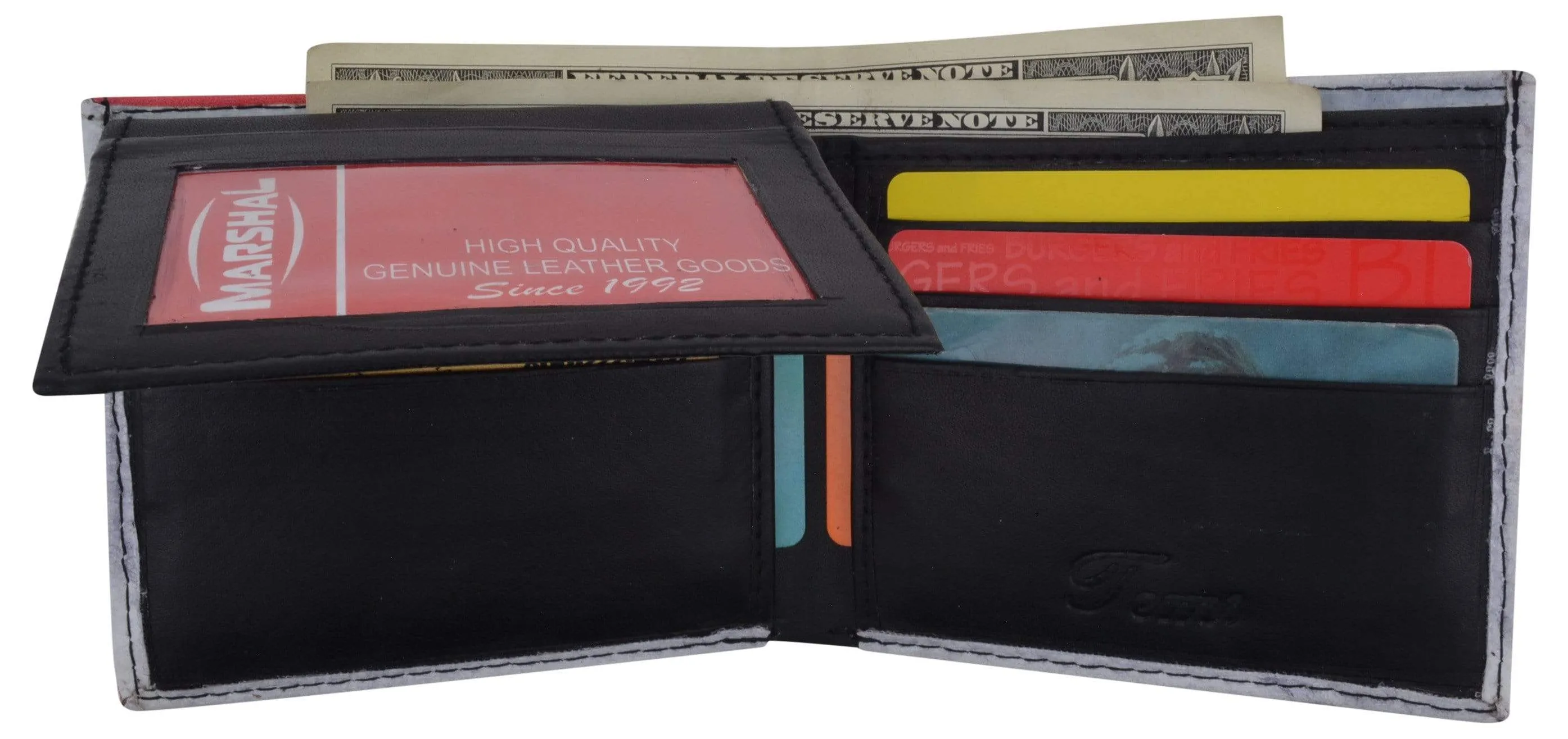 Men's Genuine Leather Bifold Multi Card ID Center Flap Wallet with Graphics 1246