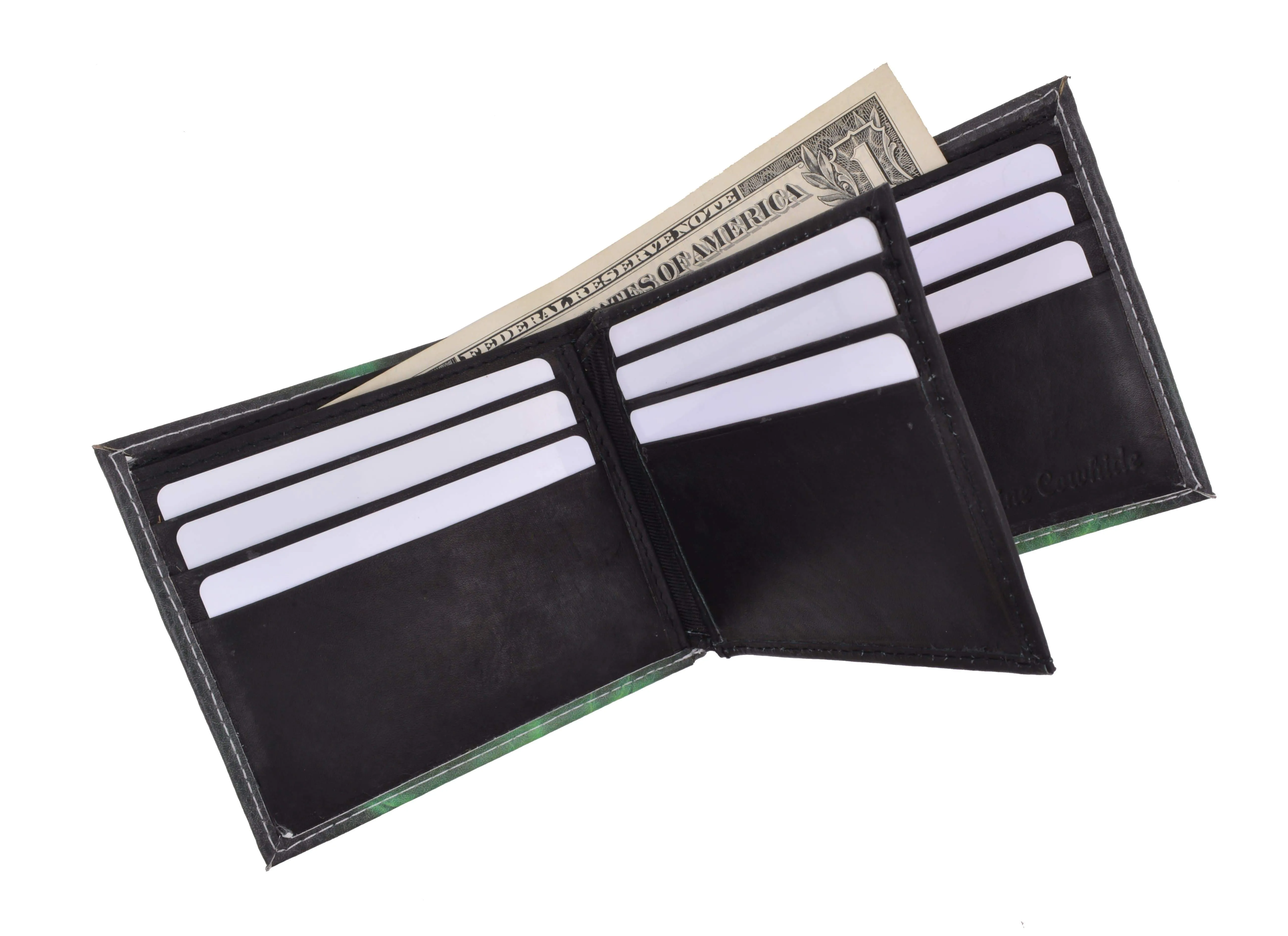 Men's Genuine Leather Bifold Multi Card ID Center Flap Wallet with Graphics 1246