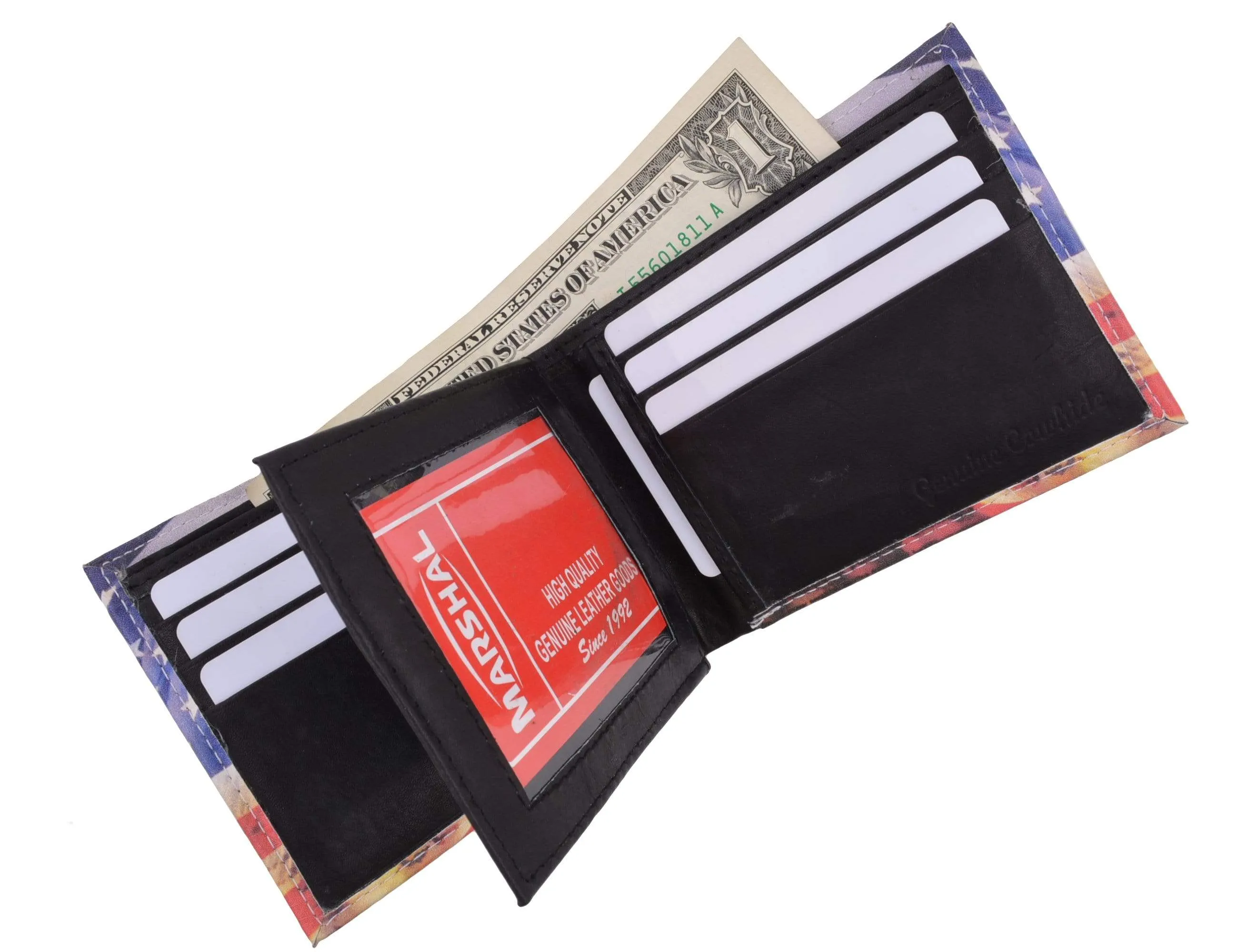 Men's Genuine Leather Bifold Multi Card ID Center Flap Wallet with Graphics 1246