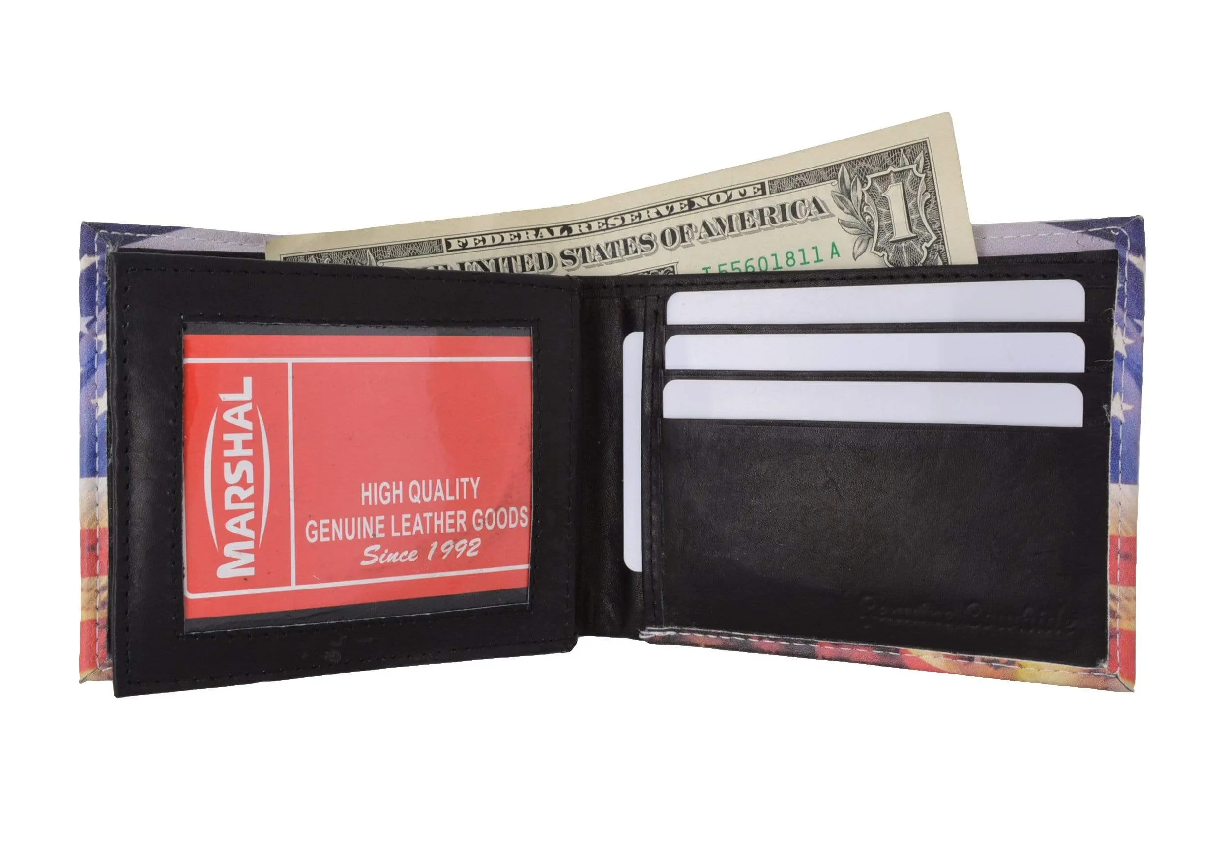Men's Genuine Leather Bifold Multi Card ID Center Flap Wallet with Graphics 1246