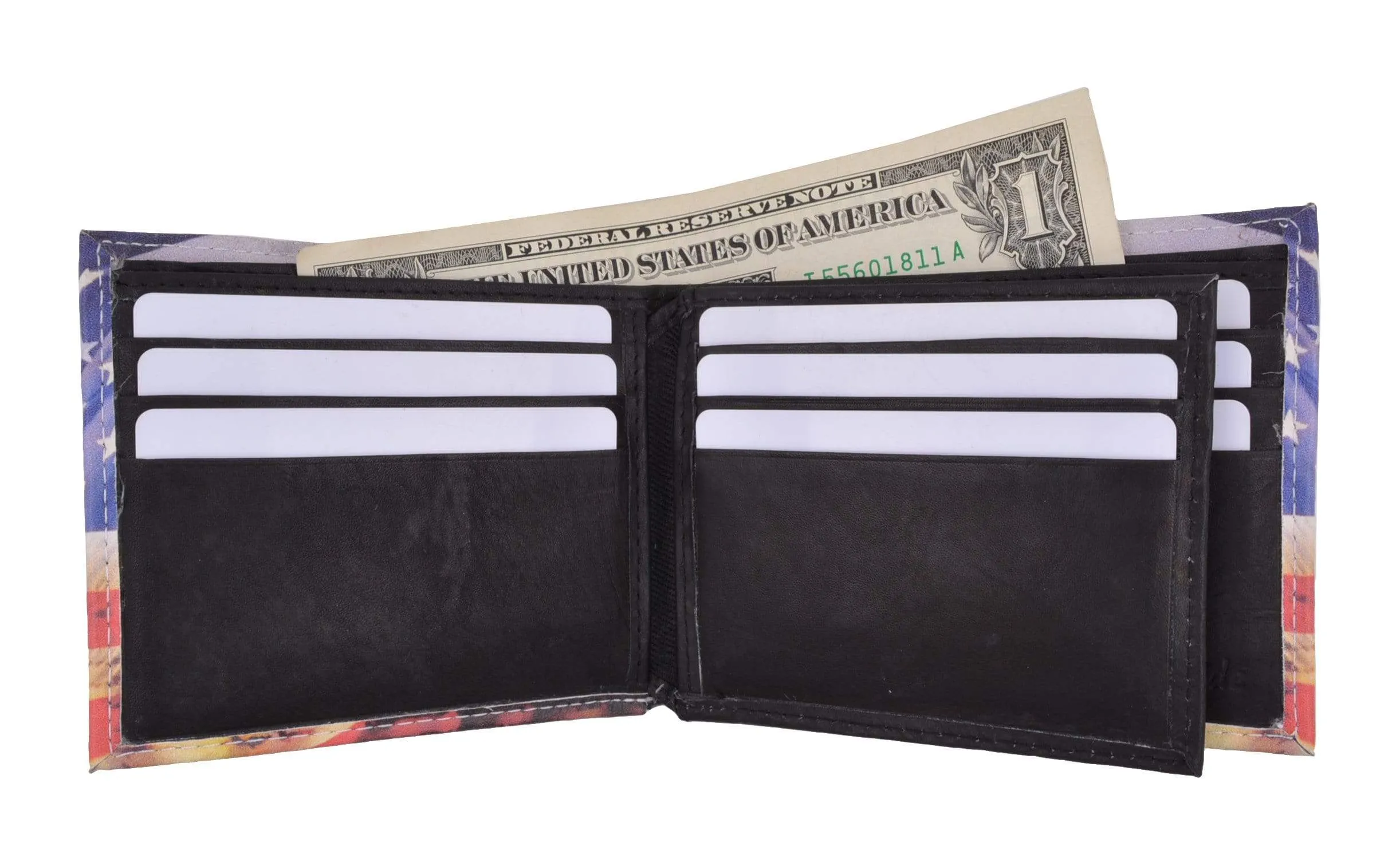 Men's Genuine Leather Bifold Multi Card ID Center Flap Wallet with Graphics 1246