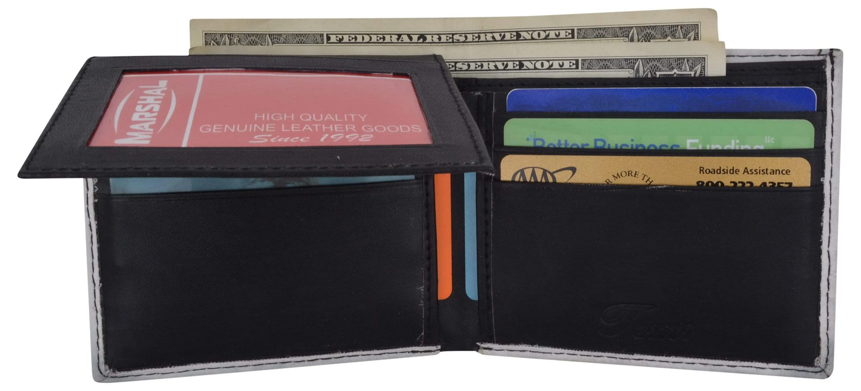 Men's Genuine Leather Bifold Multi Card ID Center Flap Wallet with Graphics 1246