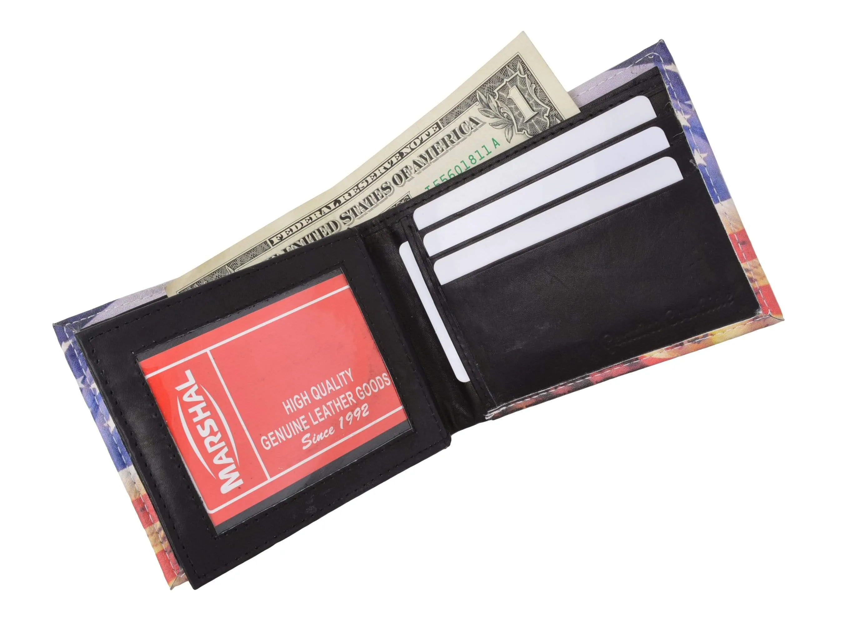 Men's Genuine Leather Bifold Multi Card ID Center Flap Wallet with Graphics 1246
