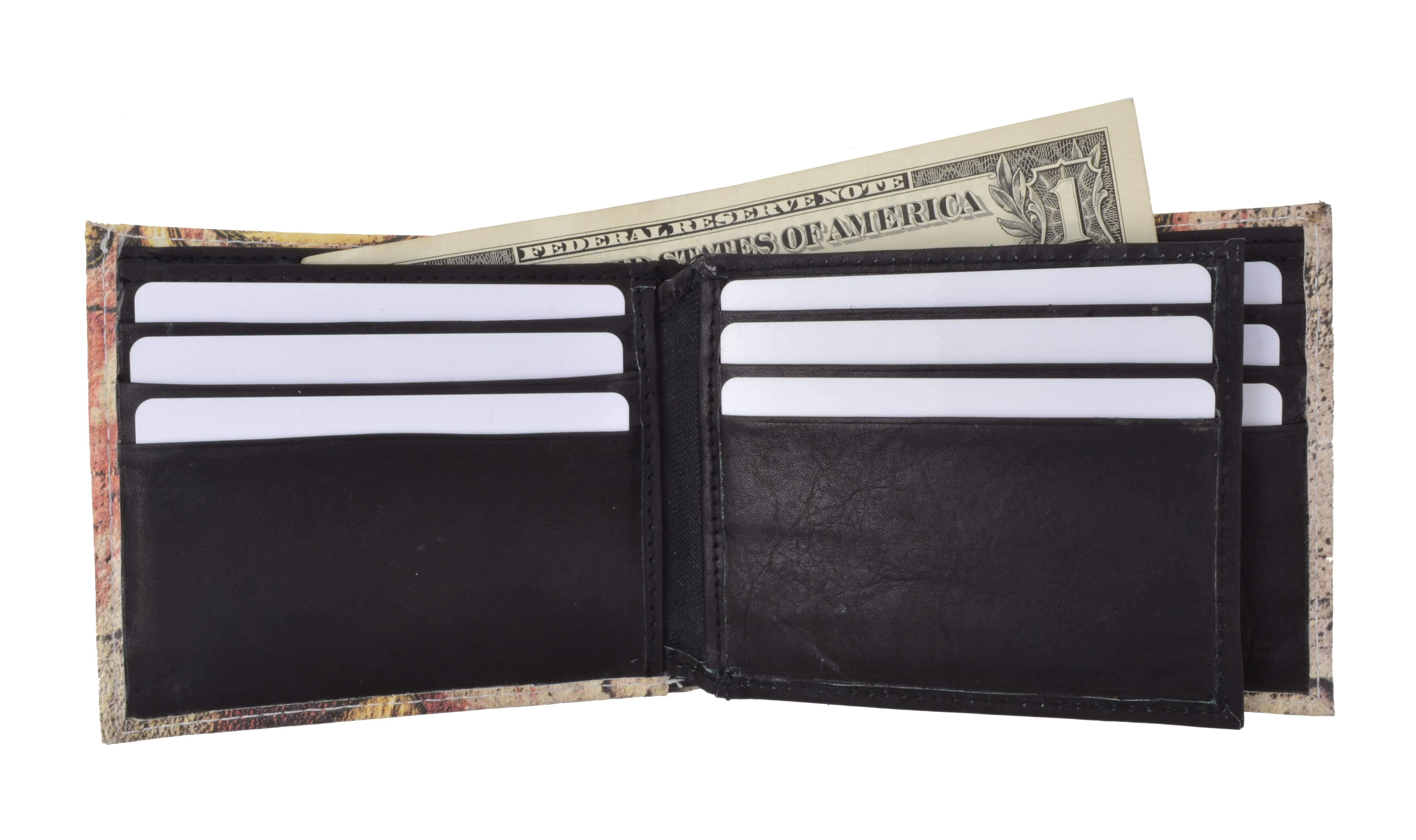 Men's Genuine Leather Bifold Multi Card ID Center Flap Wallet with Graphics 1246