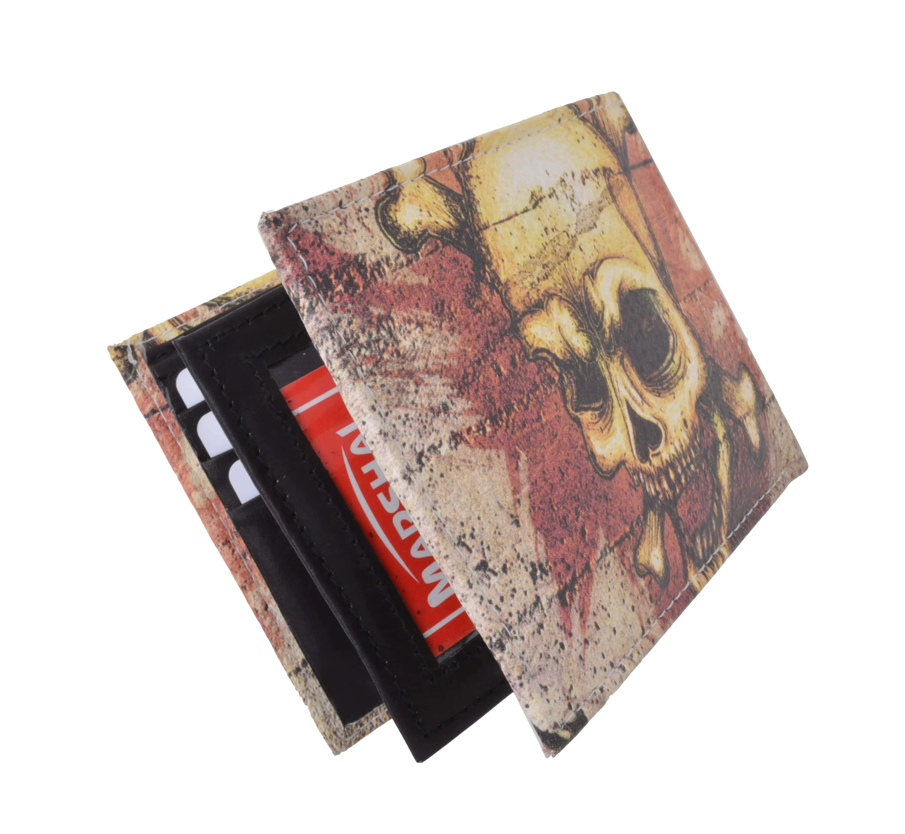 Men's Genuine Leather Bifold Multi Card ID Center Flap Wallet with Graphics 1246