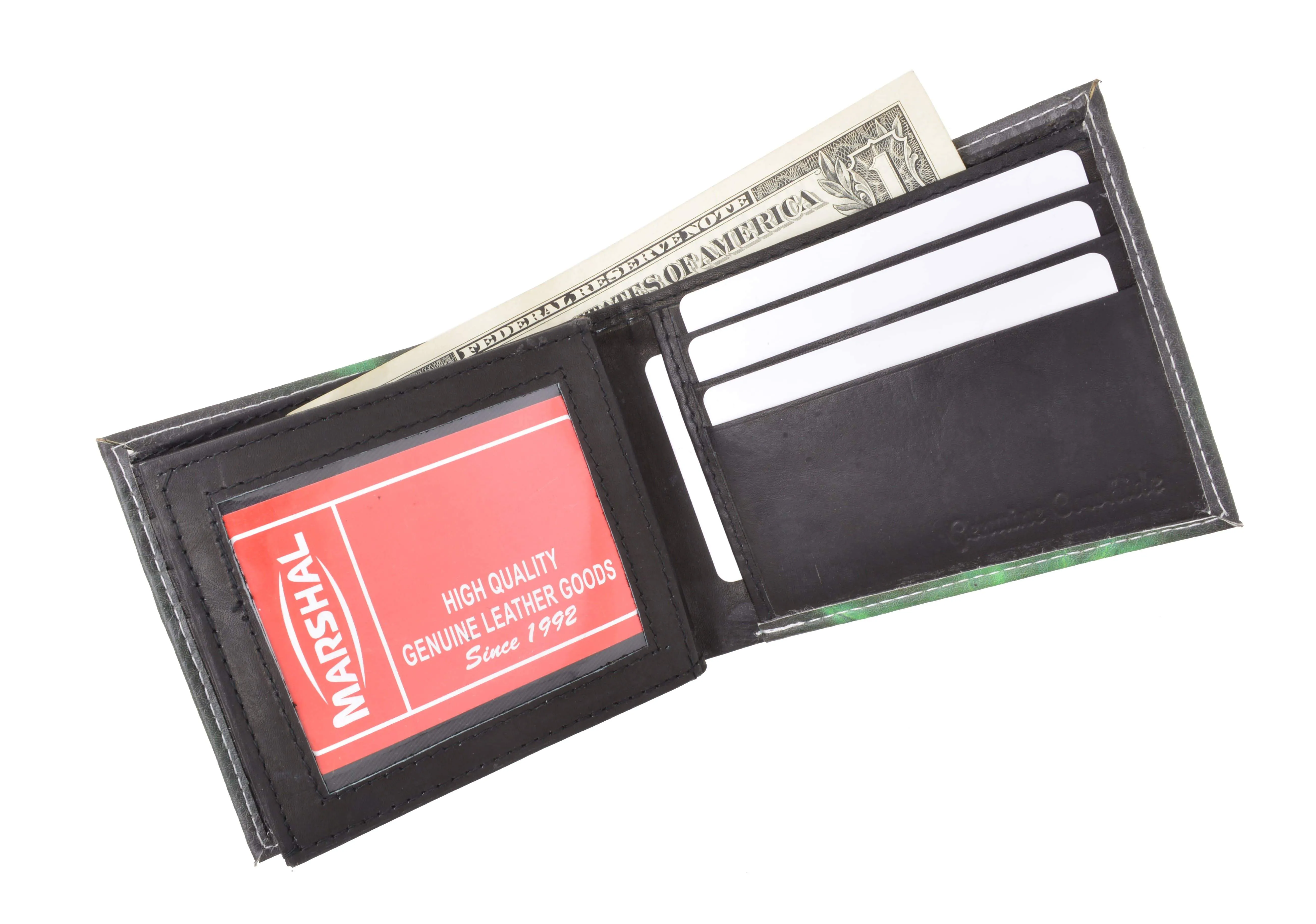 Men's Genuine Leather Bifold Multi Card ID Center Flap Wallet with Graphics 1246