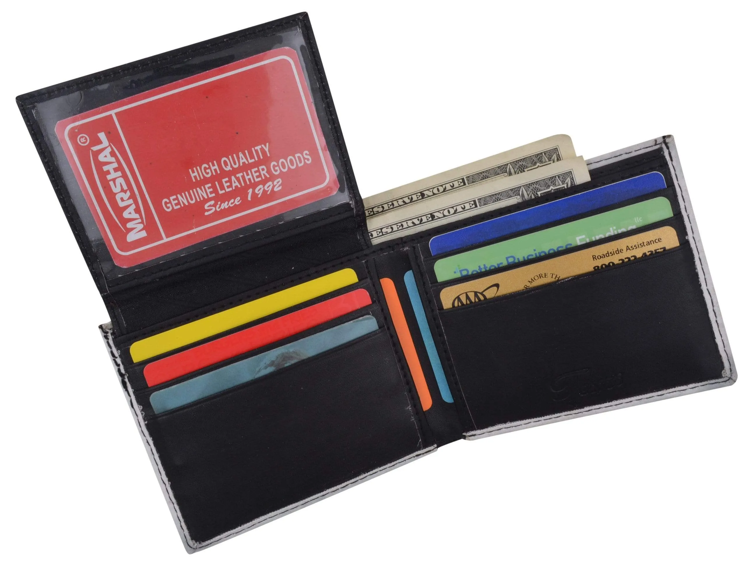 Men's Genuine Leather Bifold Multi Card ID Center Flap Wallet with Graphics 1246