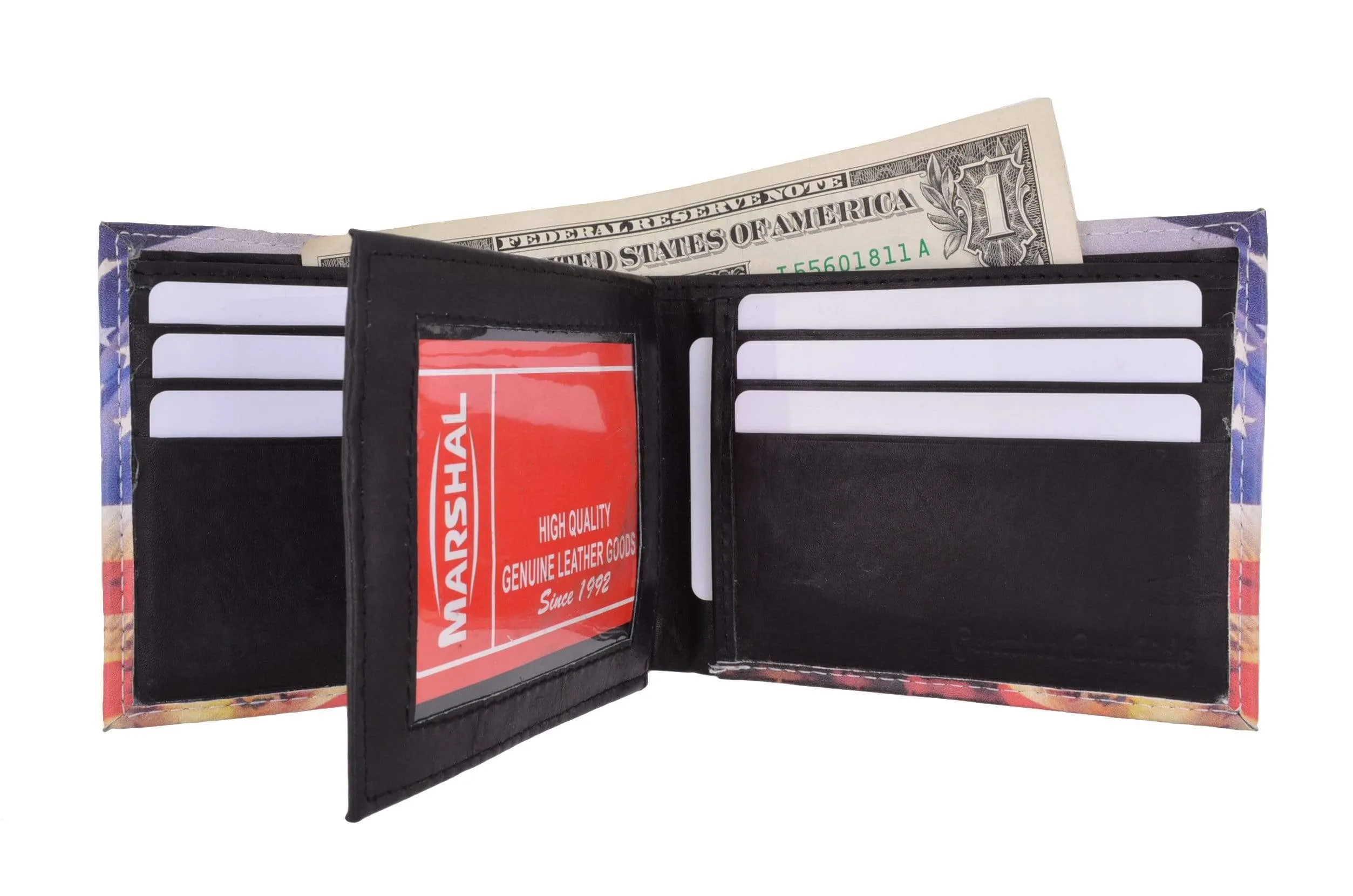 Men's Genuine Leather Bifold Multi Card ID Center Flap Wallet with Graphics 1246