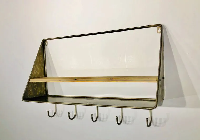 Mid Century Home Vanity Shelf With Hooks