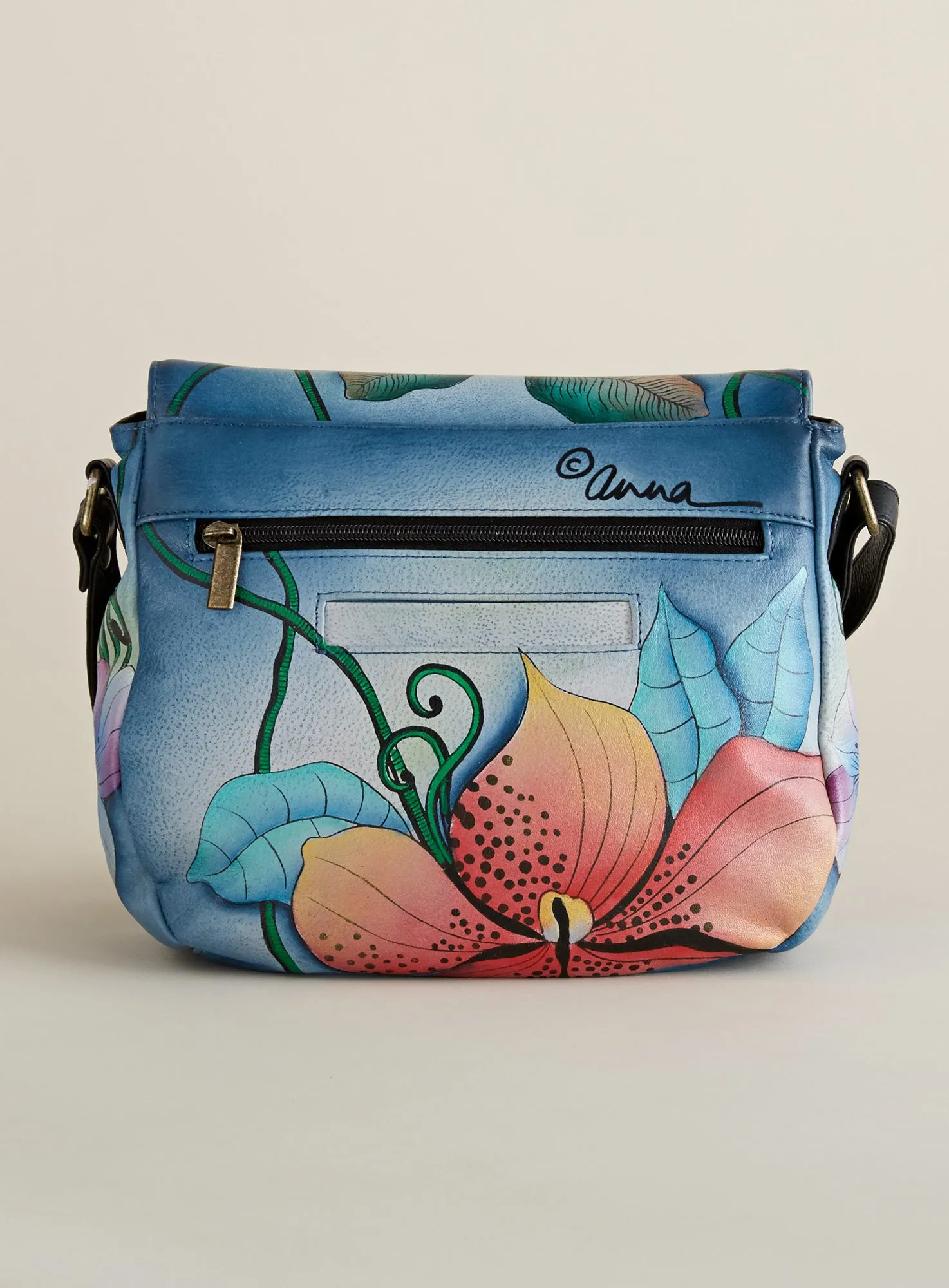 Orchid Hand-Painted Crossbody Saddle Bag