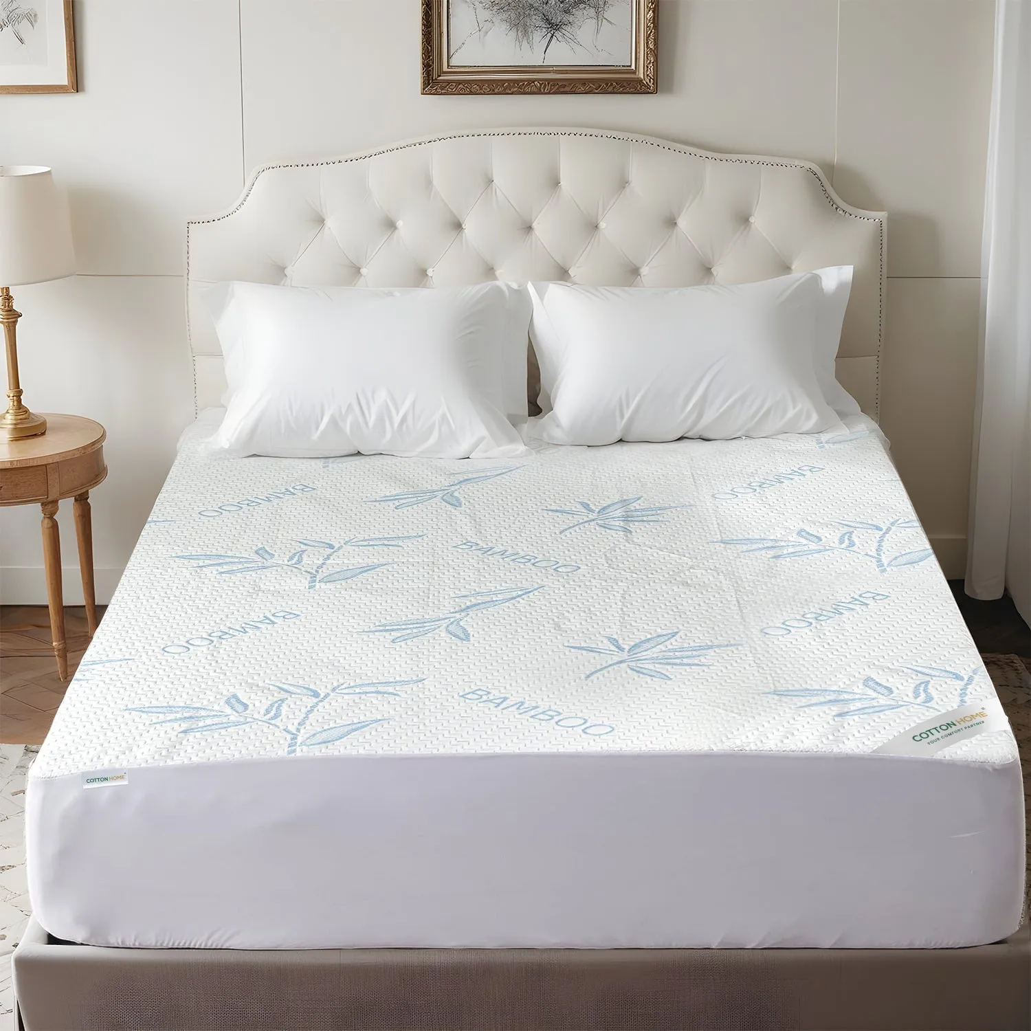 Premium Bamboo Mattress Protector 180x200 35CM | Blue | Breathable & Waterproof by Cotton Home