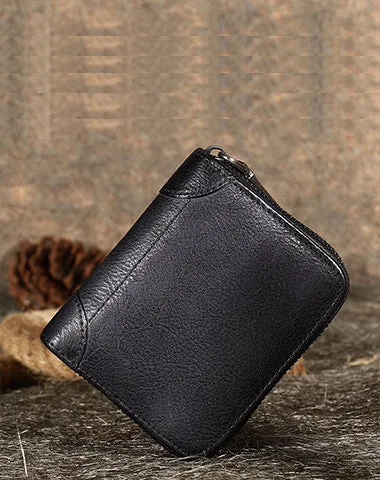 Purple Small Leather Bifold Wallet Around Zip Billfold Cute Women Zipper Wallet For Ladies