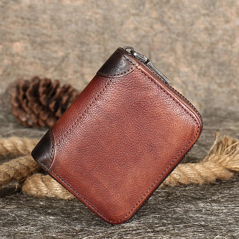 Purple Small Leather Bifold Wallet Around Zip Billfold Cute Women Zipper Wallet For Ladies