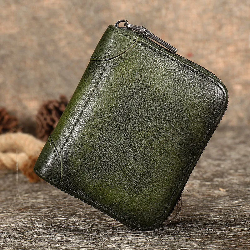 Purple Small Leather Bifold Wallet Around Zip Billfold Cute Women Zipper Wallet For Ladies