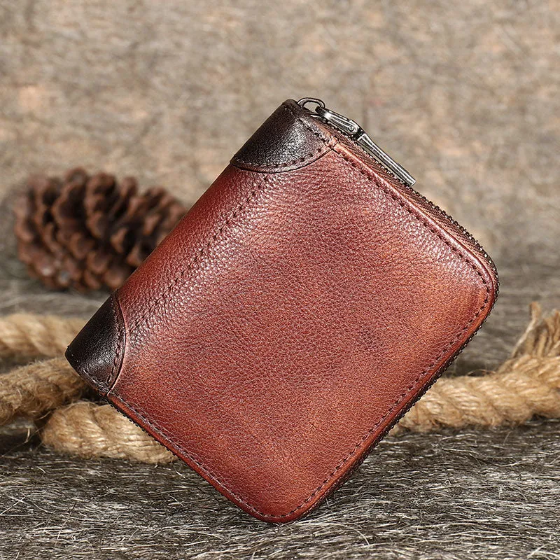 Purple Small Leather Bifold Wallet Around Zip Billfold Cute Women Zipper Wallet For Ladies