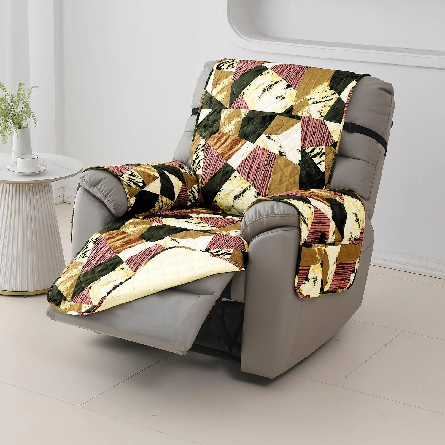 Quilted Recliner Water Repellent & Waterproof Cover for Small / Large - Wine Abstract Geometry