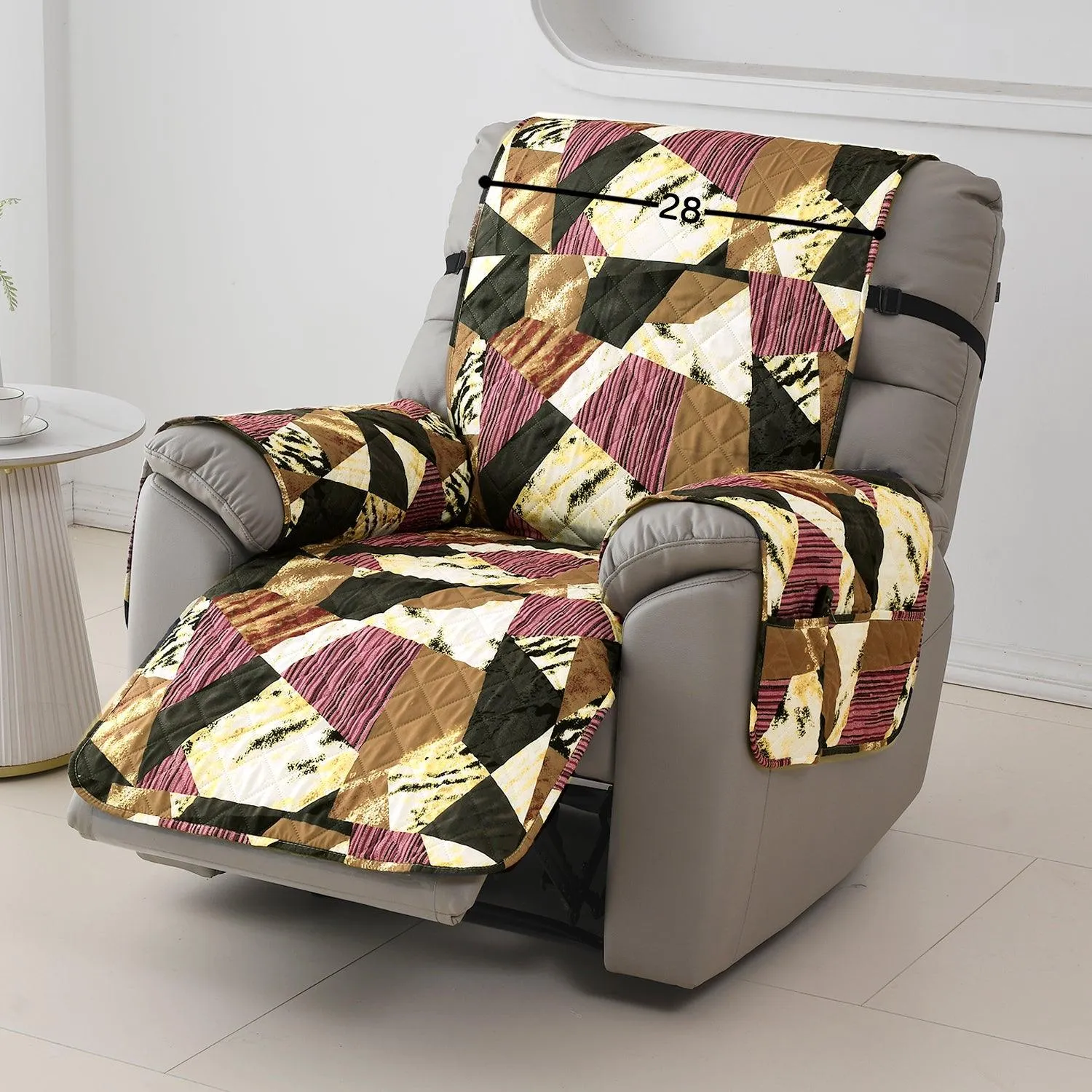 Quilted Recliner Water Repellent & Waterproof Cover for Small / Large - Wine Abstract Geometry