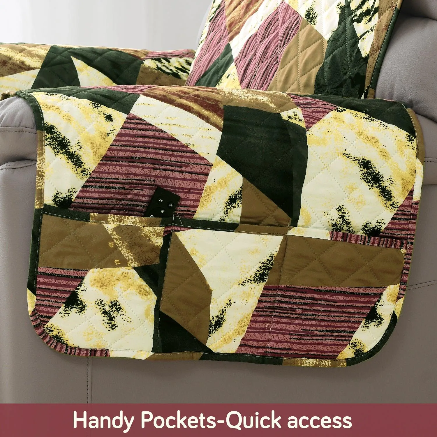 Quilted Recliner Water Repellent & Waterproof Cover for Small / Large - Wine Abstract Geometry