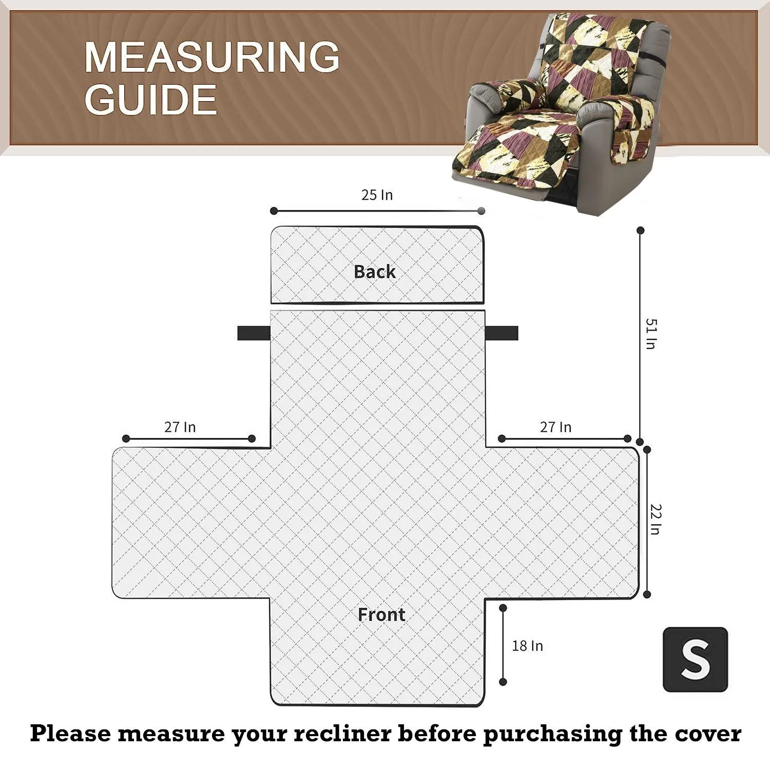 Quilted Recliner Water Repellent & Waterproof Cover for Small / Large - Wine Abstract Geometry
