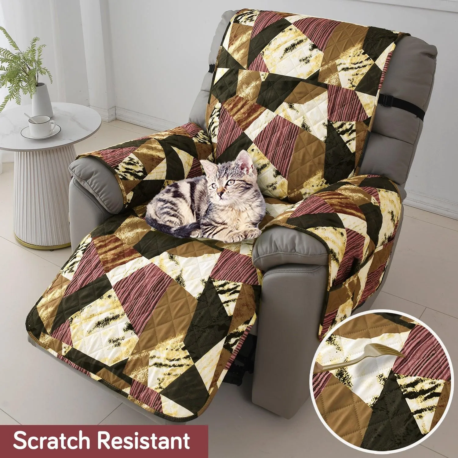 Quilted Recliner Water Repellent & Waterproof Cover for Small / Large - Wine Abstract Geometry