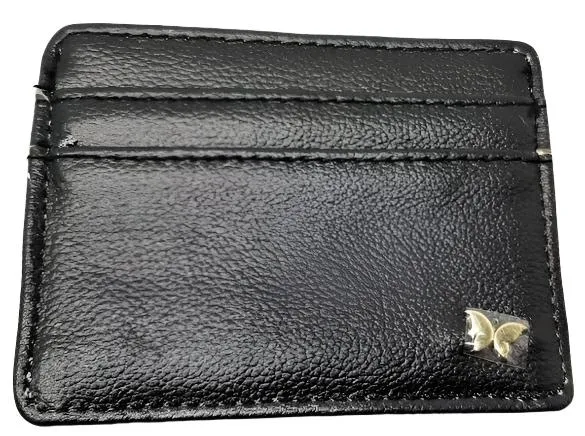Slim Rfid Wallet - Black with Metal Butterfly -82021