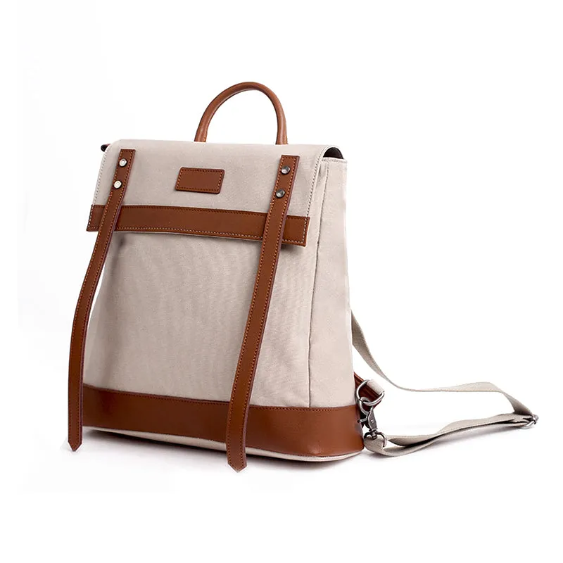 Square Green Canvas Leather Rucksack Travel Backpack Purse Bags for Women