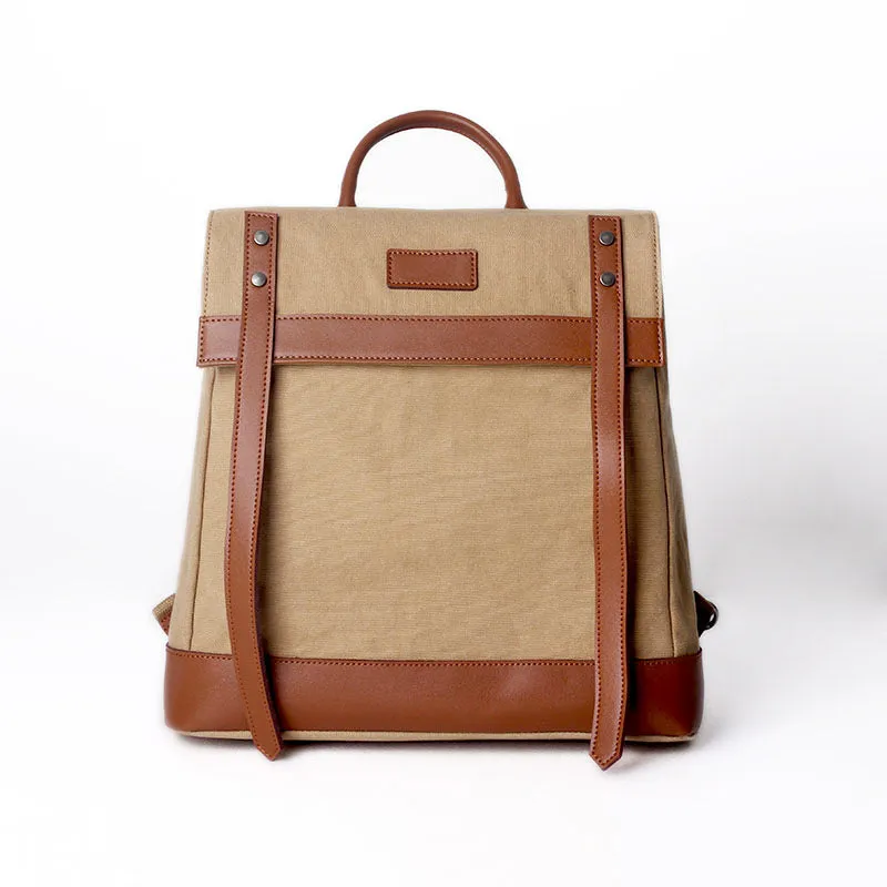 Square Green Canvas Leather Rucksack Travel Backpack Purse Bags for Women
