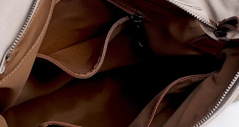 Square Green Canvas Leather Rucksack Travel Backpack Purse Bags for Women