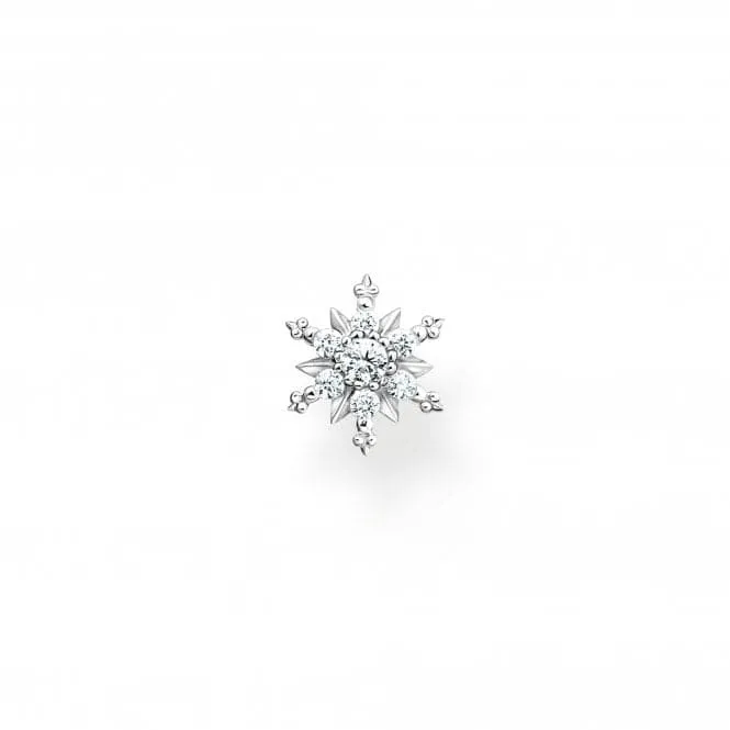 Sterling Silver Snowflake With White Stones Single Earring H2260-051-14