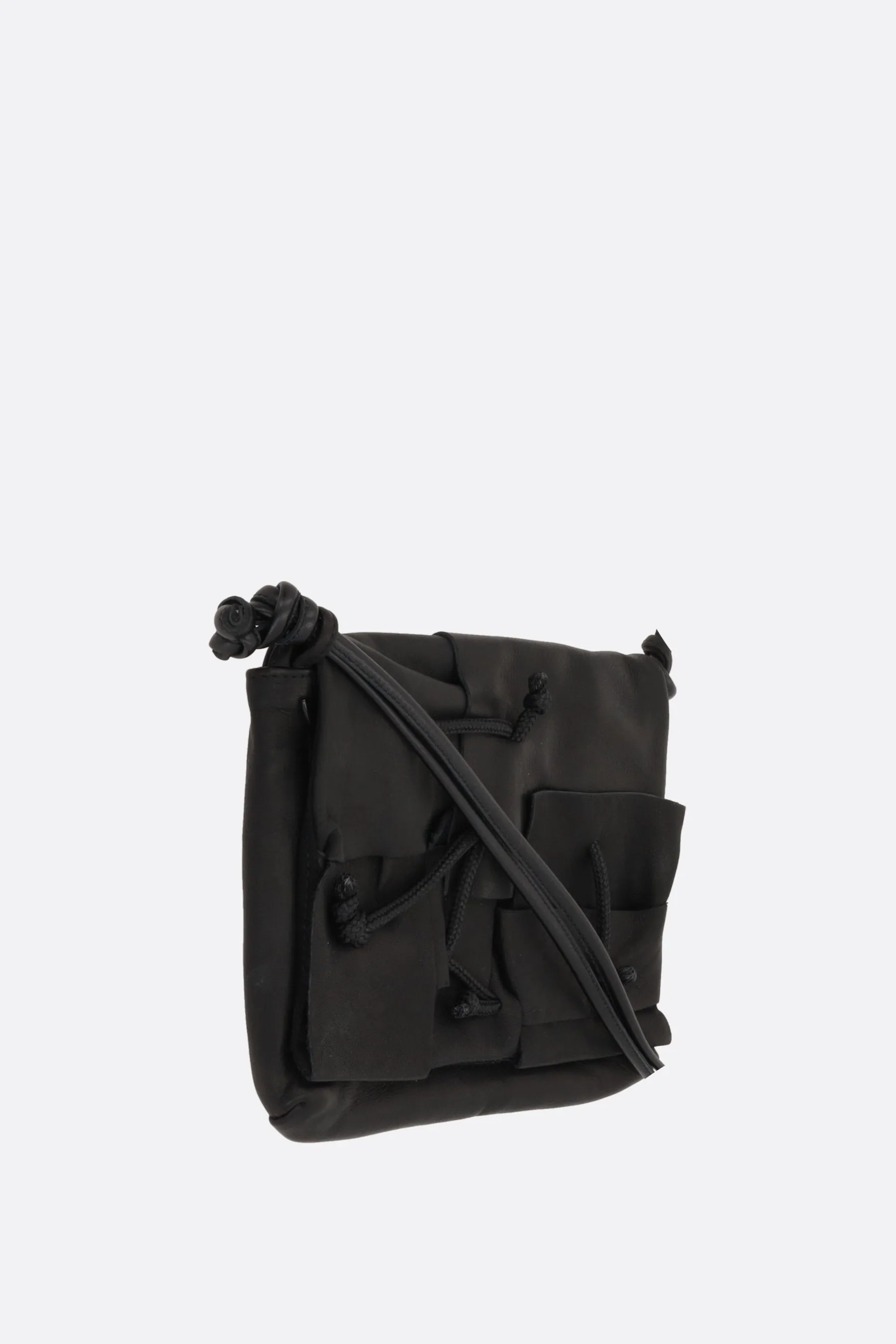 string-detailed smooth leather shoulder bag