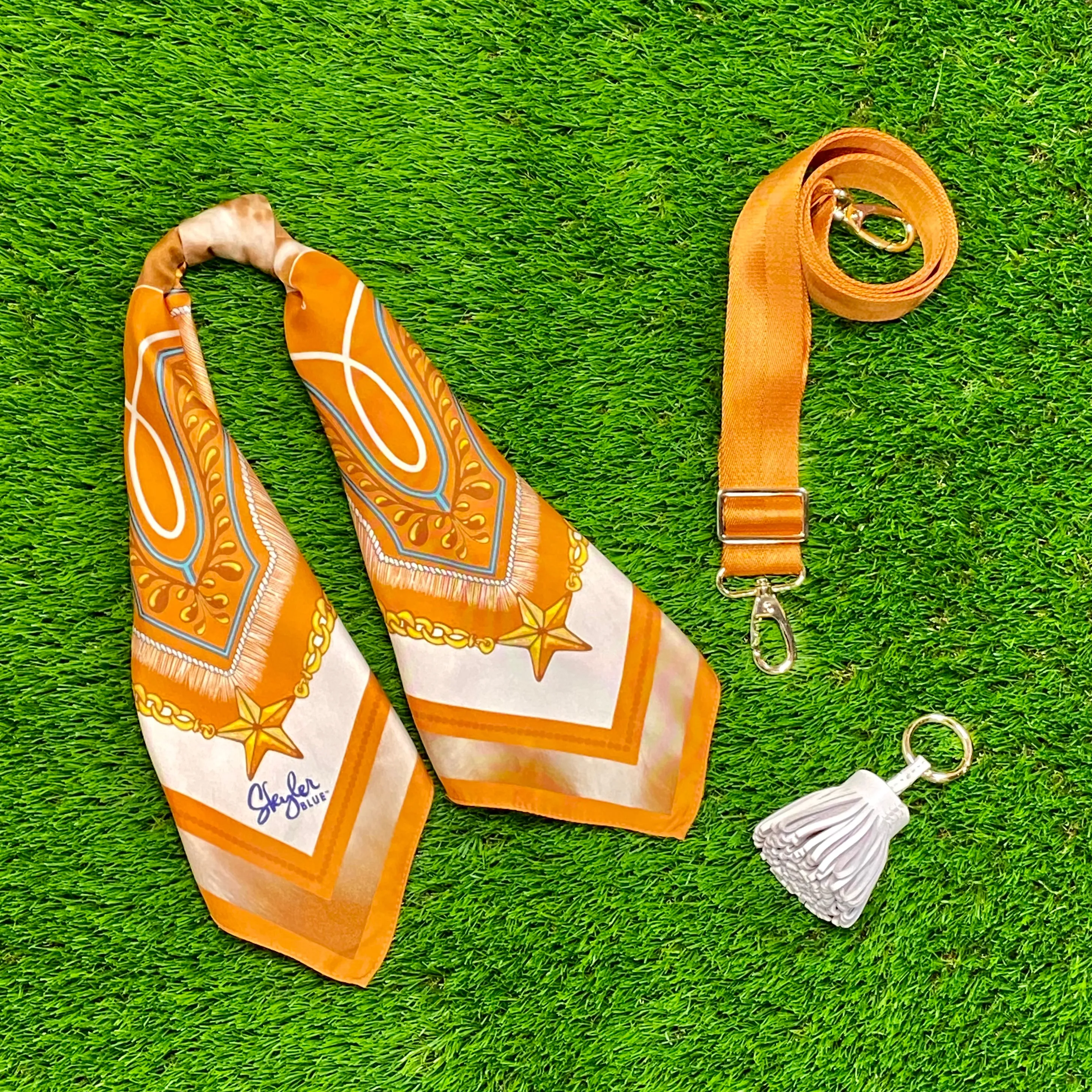 The Austin Clear Medium Saddle Bag - Clear Bag Burnt Orange Silk Scarf