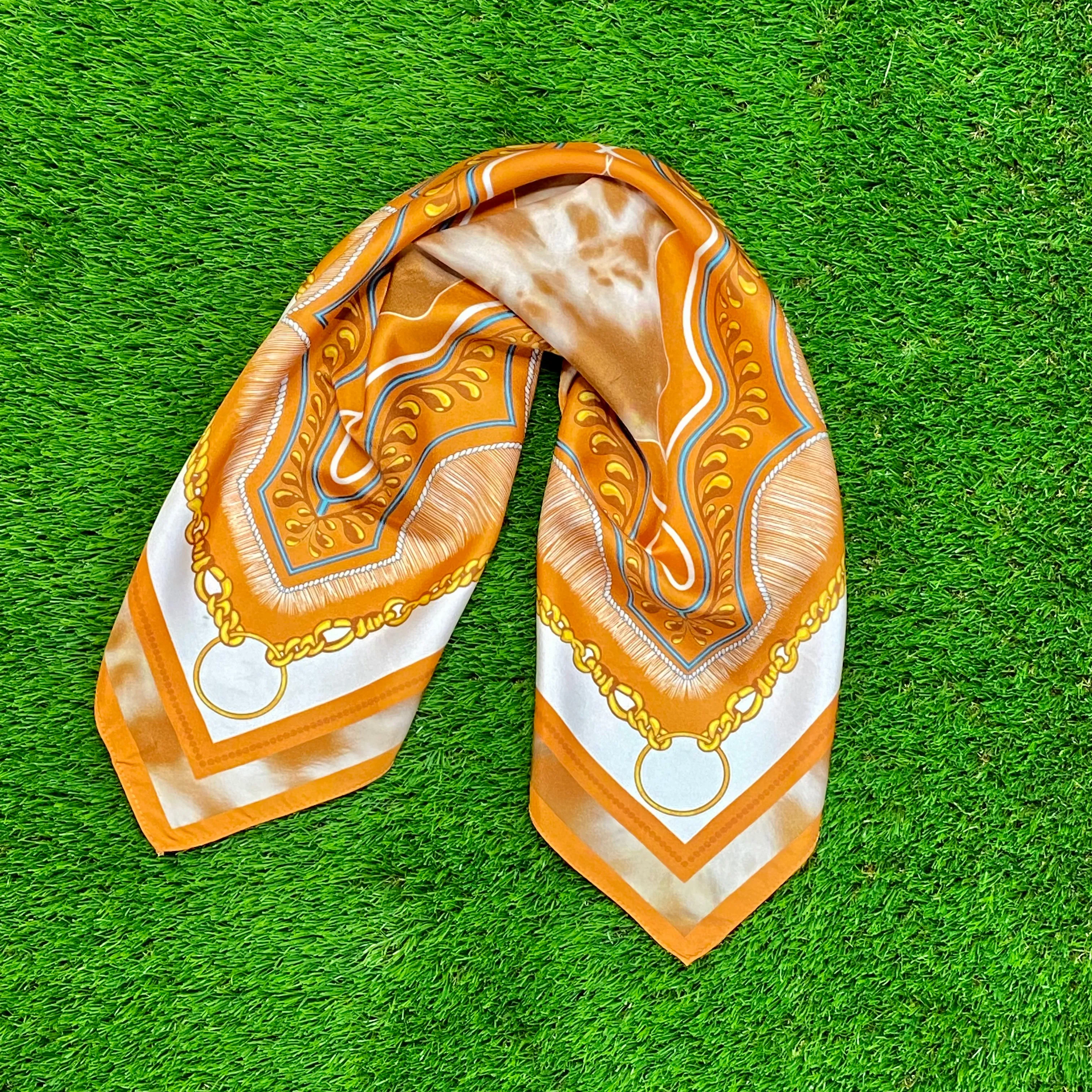 The Austin Clear Medium Saddle Bag - Clear Bag Burnt Orange Silk Scarf
