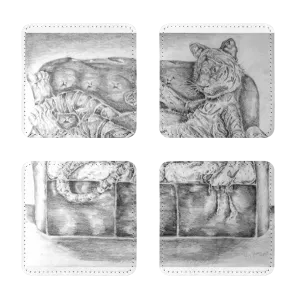 Tiger on a Couch Sublimation Coasters Pack of Four