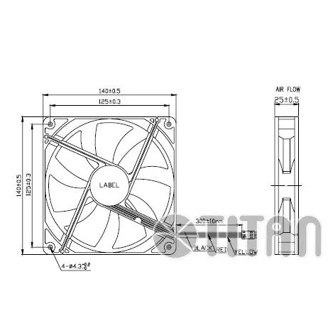 Titan IP55 140X140X25mm Rated Water and Dust Resistant Fan TFD-14025H12B